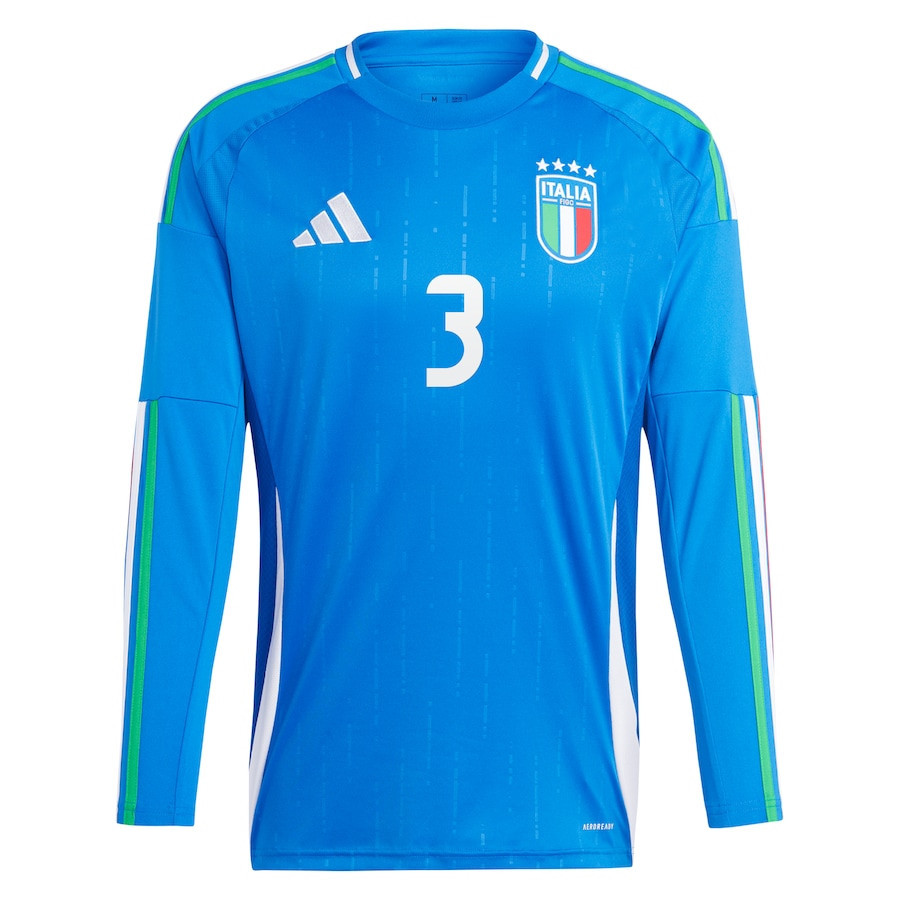 Federico Dimarco 3 Italy National Team 2024 Home Long Sleeve Men Jersey - Blue