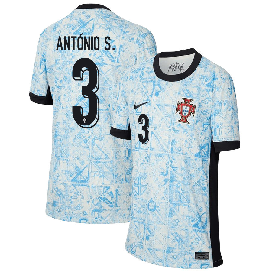 António Silva 3 Portugal National Team 2024/25 Away YOUTH Jersey - Cream/Blue