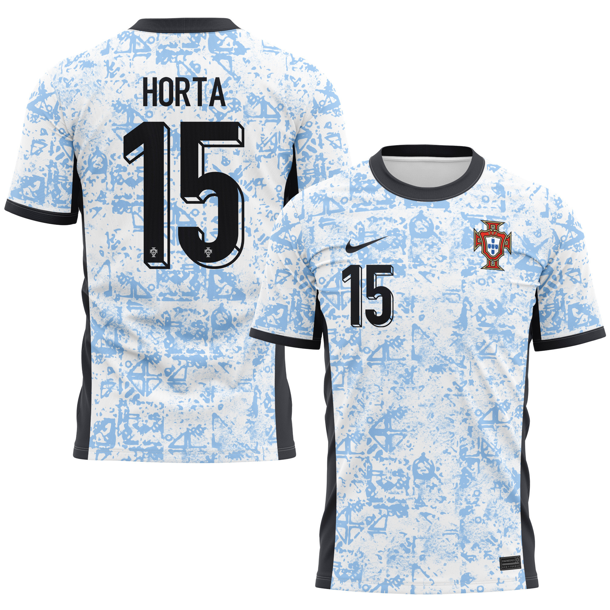 Ricardo Horta 15 Portugal National Team 2024/25 Away Kits AOP T-shirt - Cream/Blue