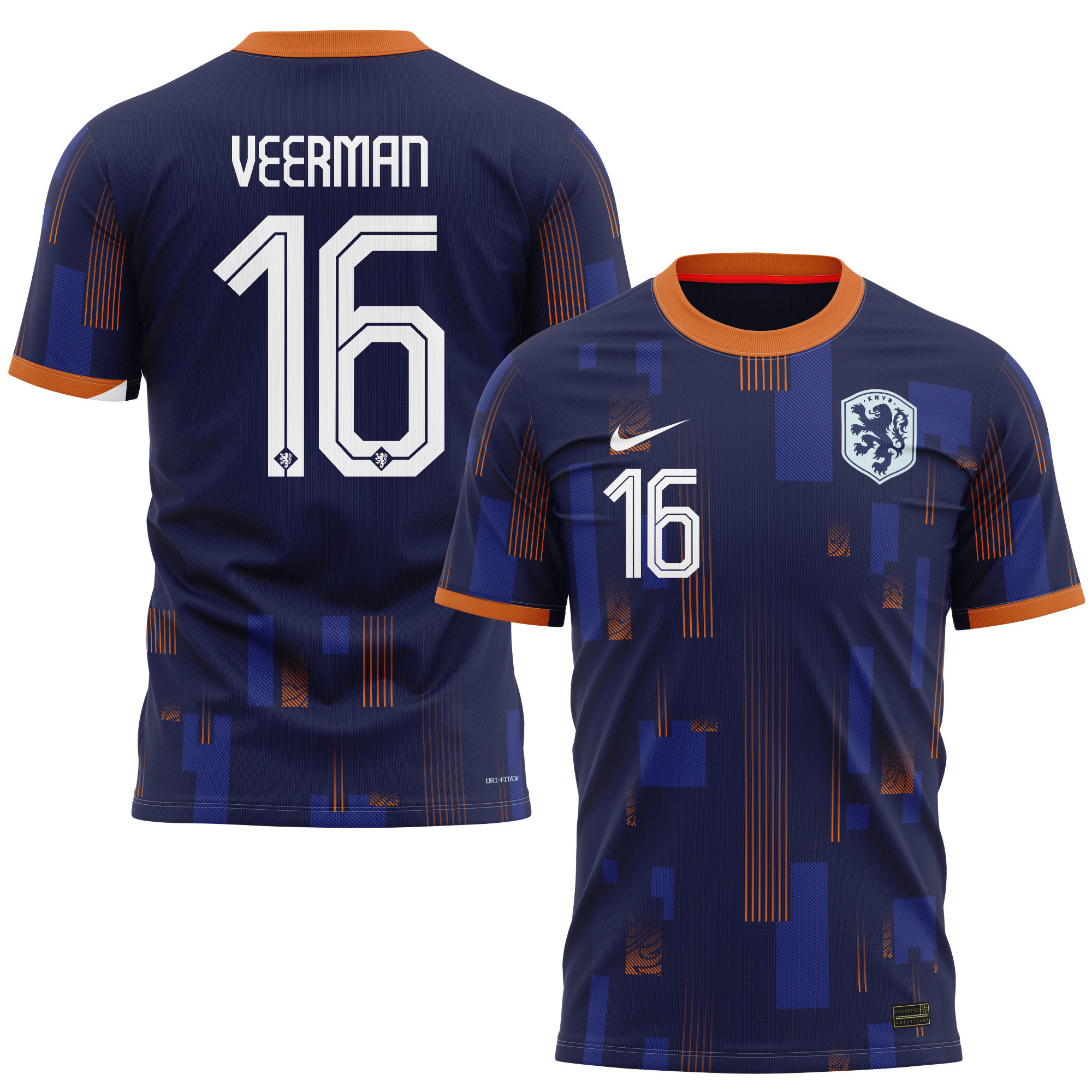 Joey Veerman 16 Netherlands National Team 2024 Away Kits AOP T-shirt - Navy