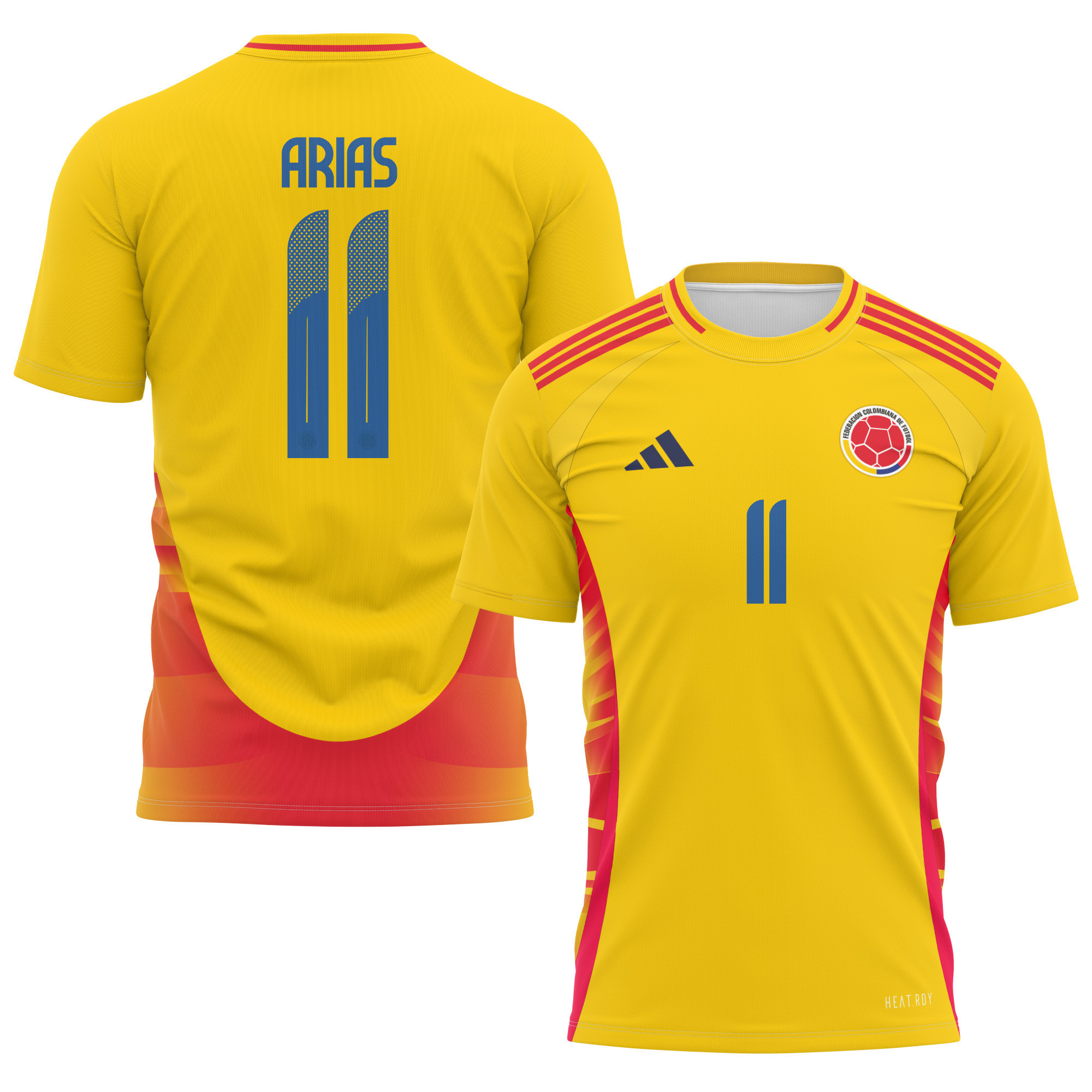 Jhon Arias 11 Colombia National Team 2024 Home Kits AOP T-shirt - Yellow