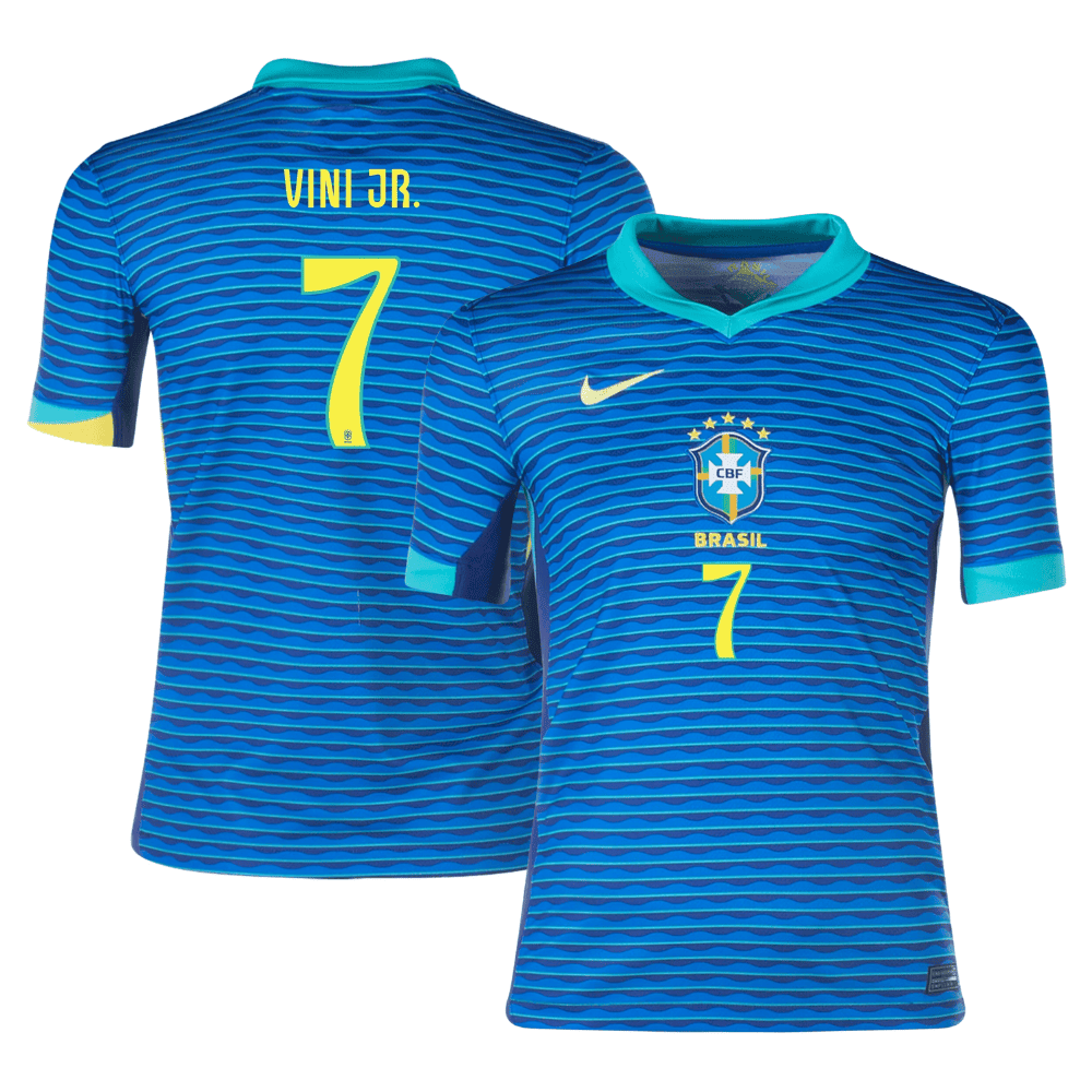 Vinicius Junior 7 Brazil National Team 2024 Away Stadium YOUTH Jersey - Blue