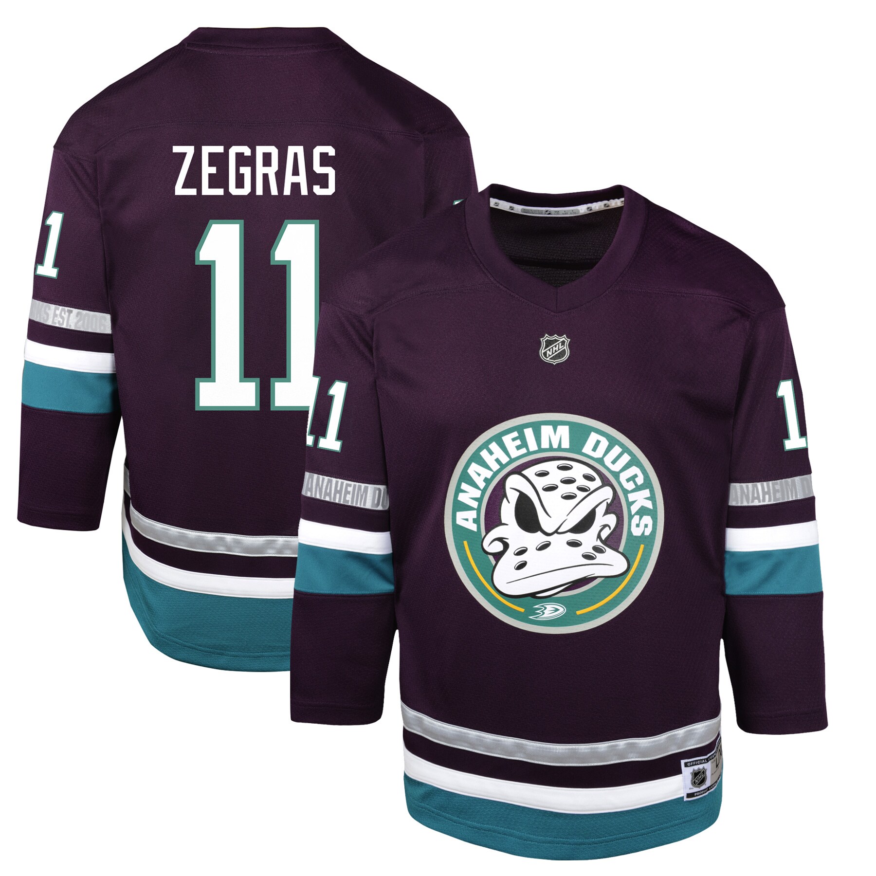 Trevor Zegras Anaheim Ducks Youth 30th Anniversary Replica Player Jersey\u00c2\u00a0\u00e2\u20ac\u201c Purple