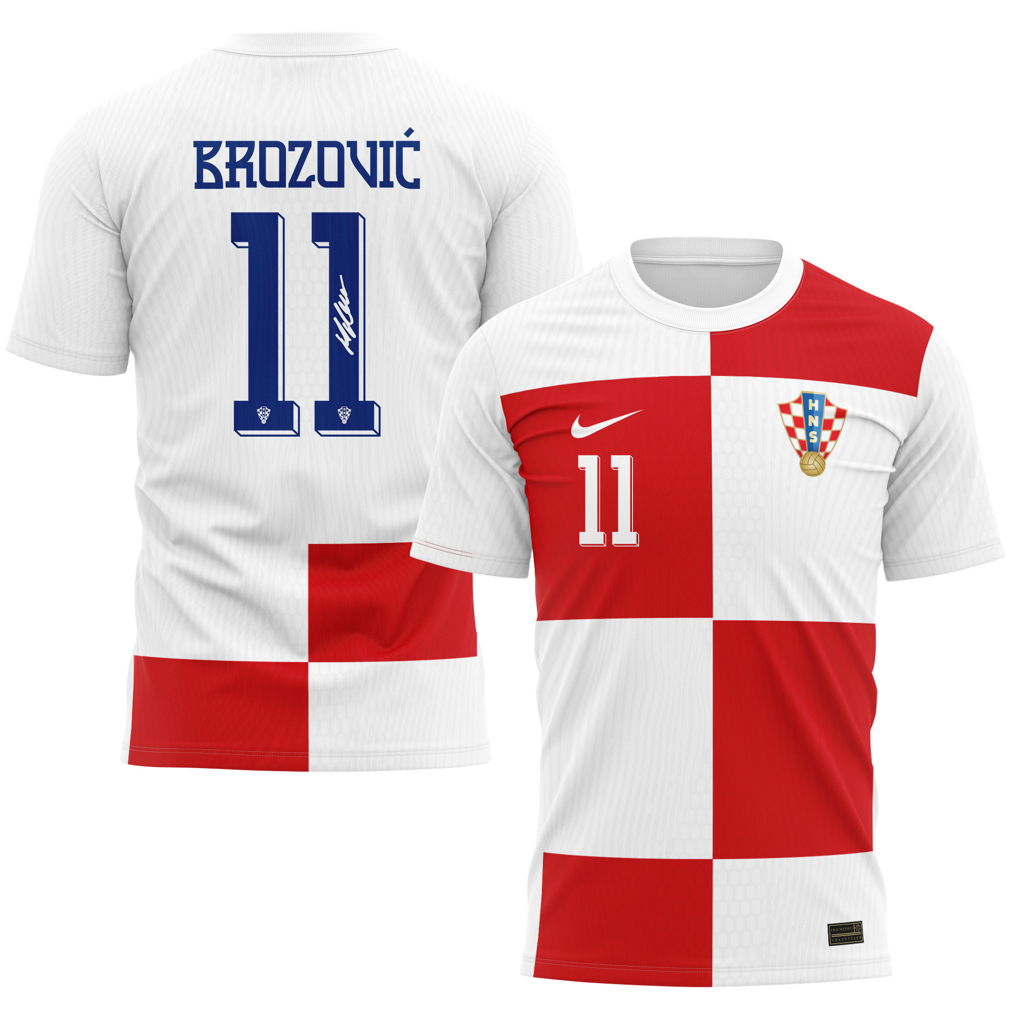 Marcelo Brozović 11 Signed Croatia National Team 2024/25 Home Kits AOP T-shirt Autographed - White