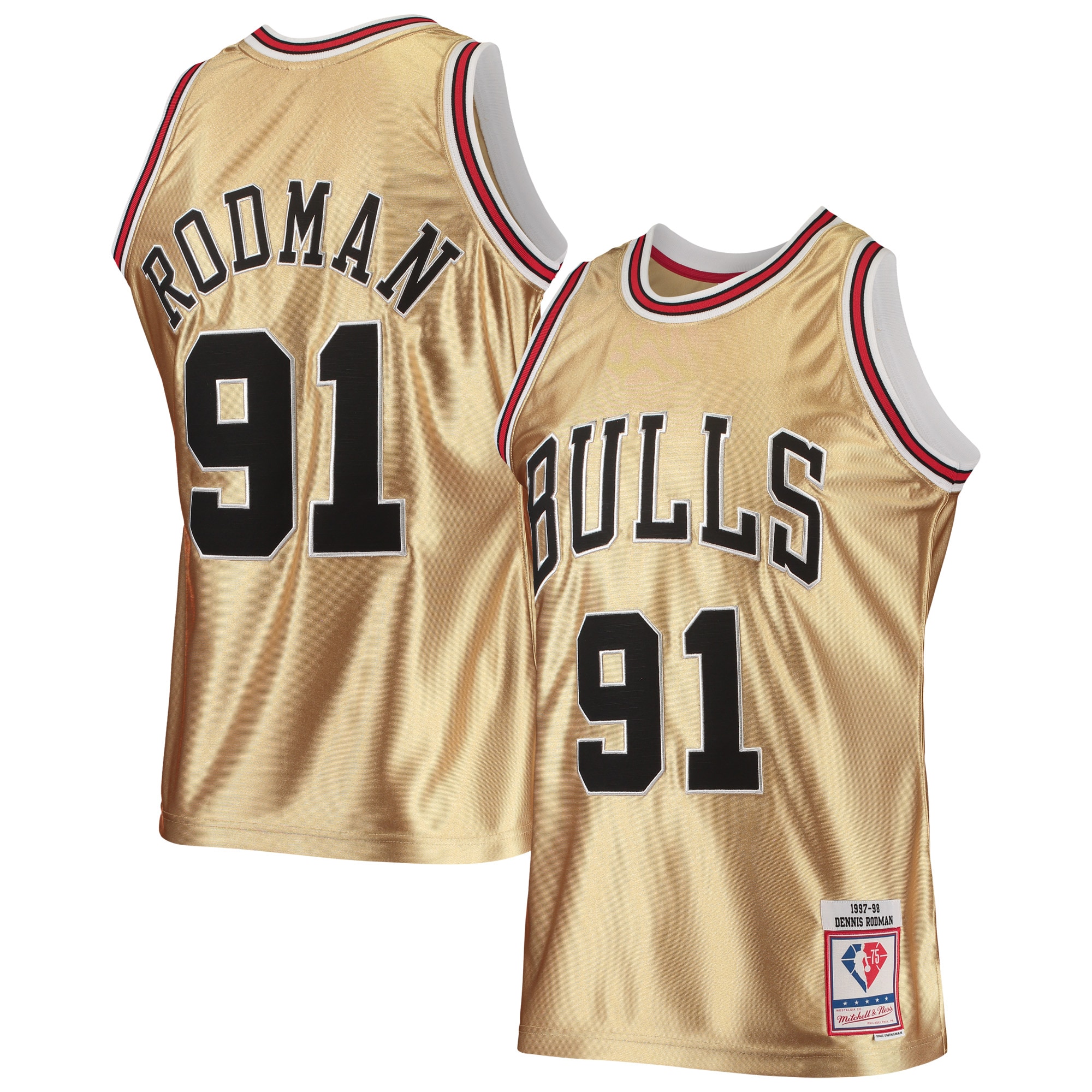 Dennis Rodman Chicago Bulls Mitchell & Ness 75th Anniversary 1997\/98 Hardwood Classics Swingman Jersey - Gold