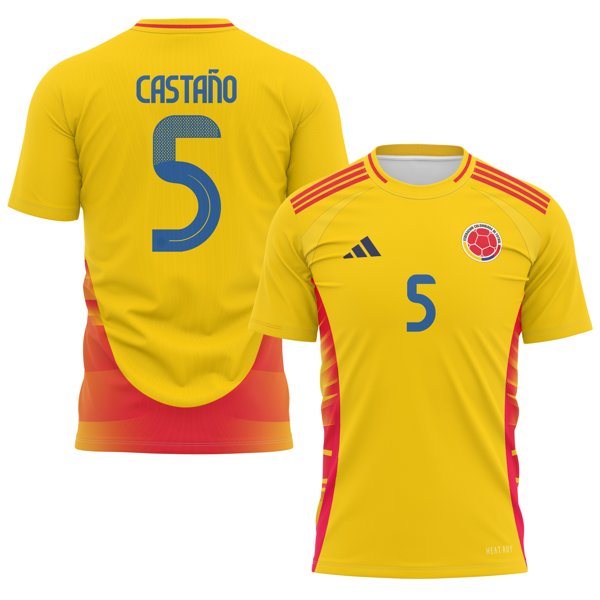 Kevin Castaño 5 Colombia National Team 2024 Home Kits AOP T-shirt - Yellow