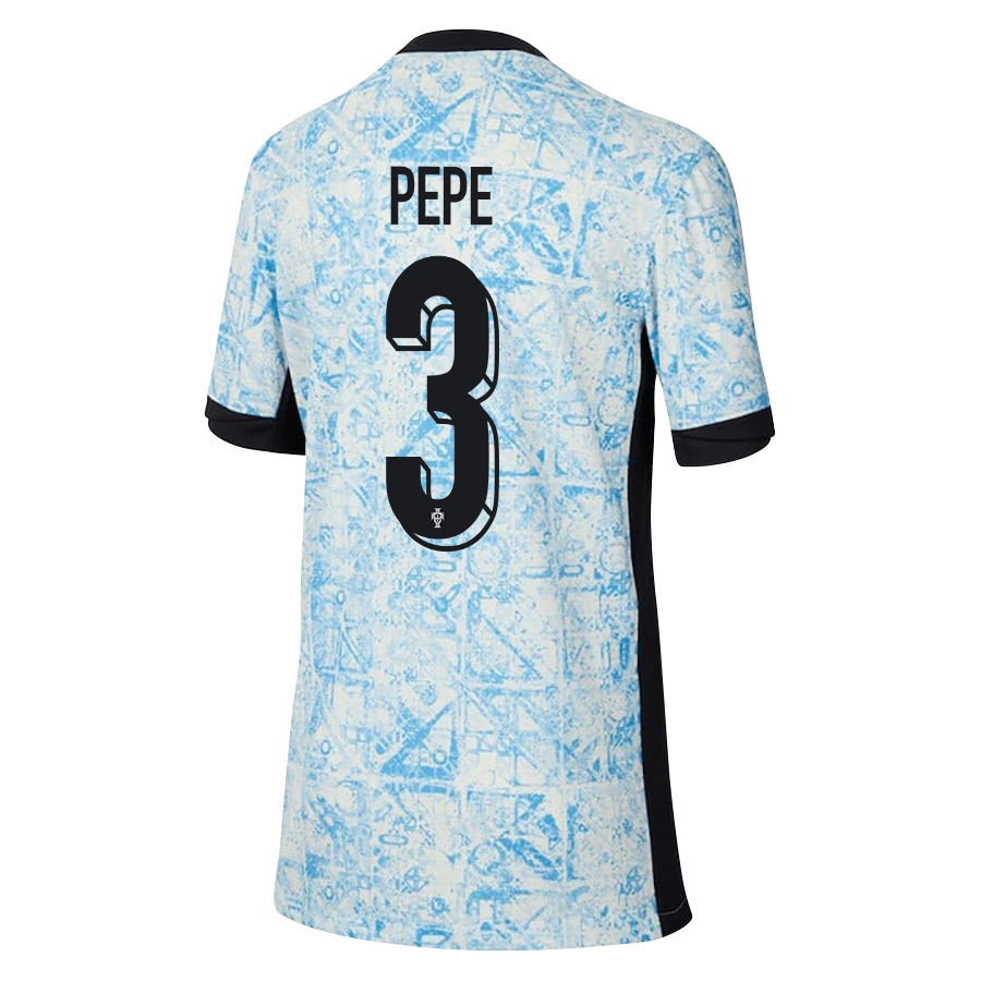 Pepe 3 Portugal National Team 2024/25 Away YOUTH Jersey - Cream/Blue