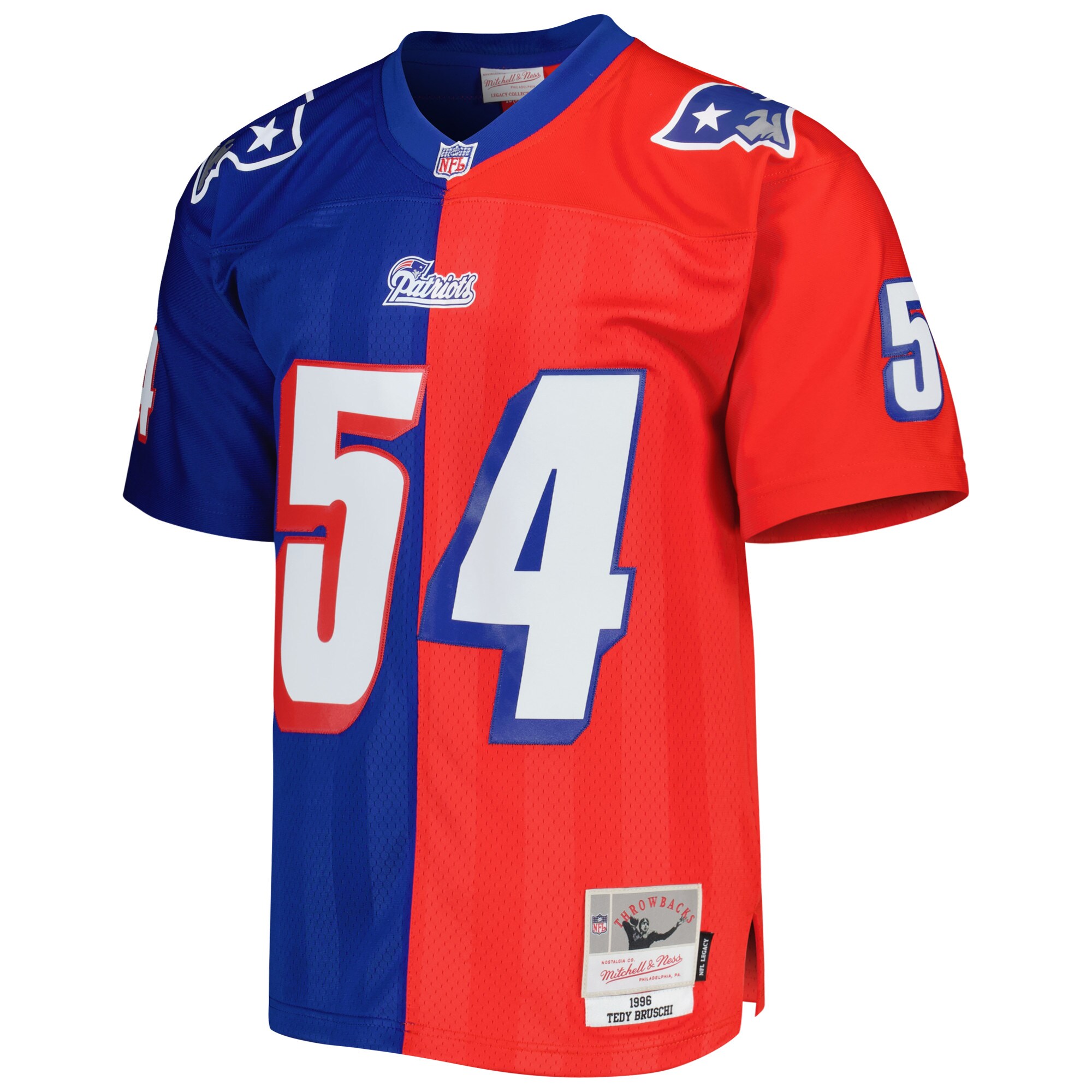 Tedy Bruschi New England Patriots Mitchell & Ness 1996 Split Legacy Replica Jersey - Royal\/Red