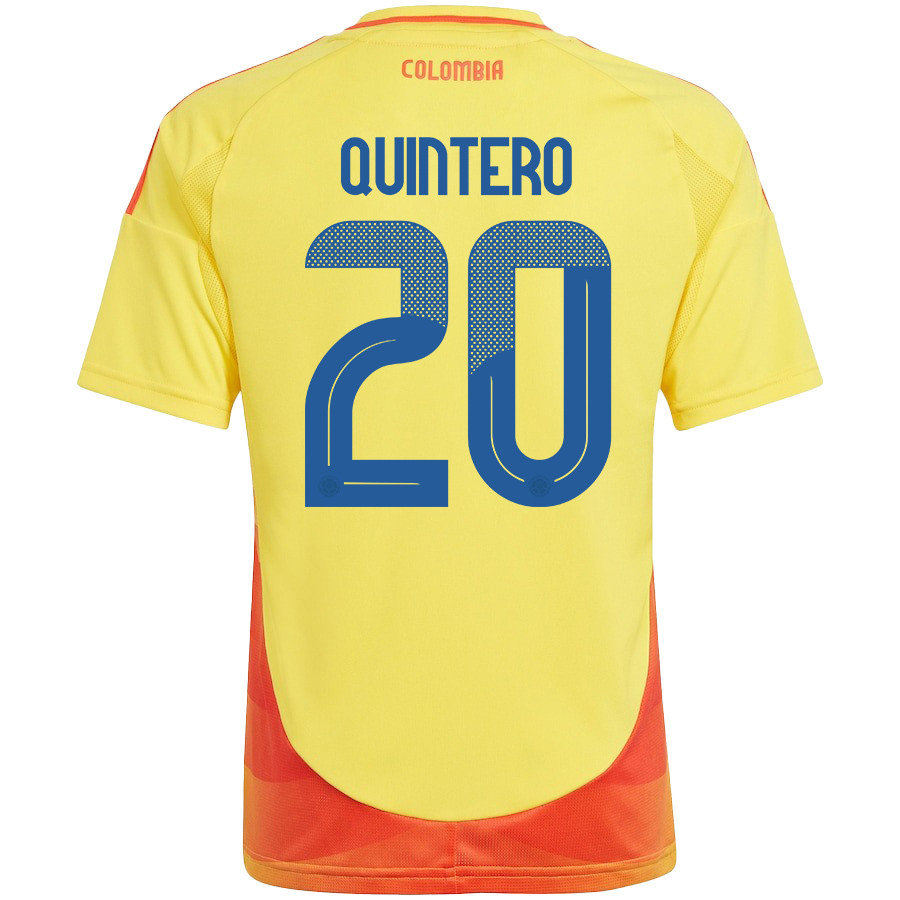 Juan Quintero 20 Colombia National Team 2024/25 Home YOUTH Jersey - Yellow
