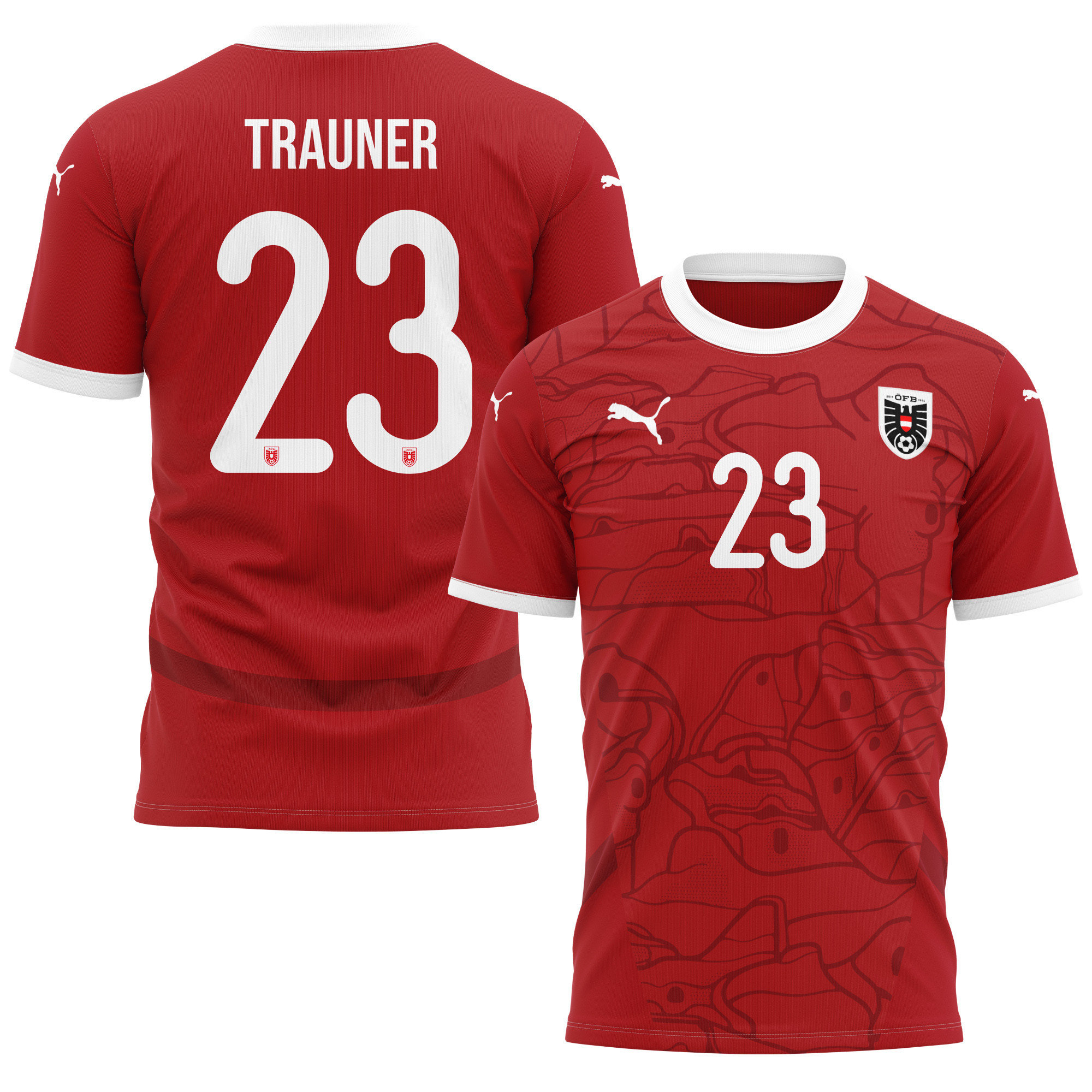 Gernot Trauner 23 Austria National Team 2024/25 Home Kits AOP T-shirt - Red