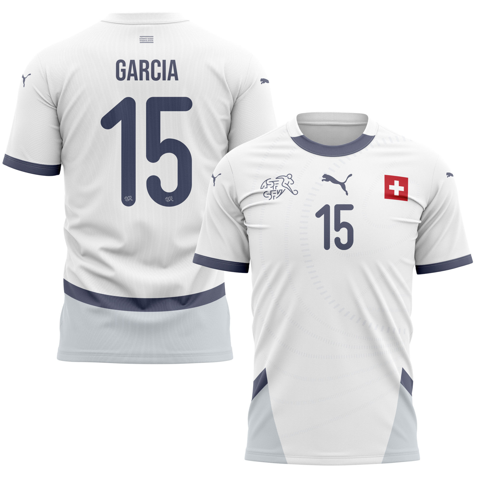 Ulisses Garcia 15 Switzerland National Team 2024/25 Away Kits AOP T-shirt - White