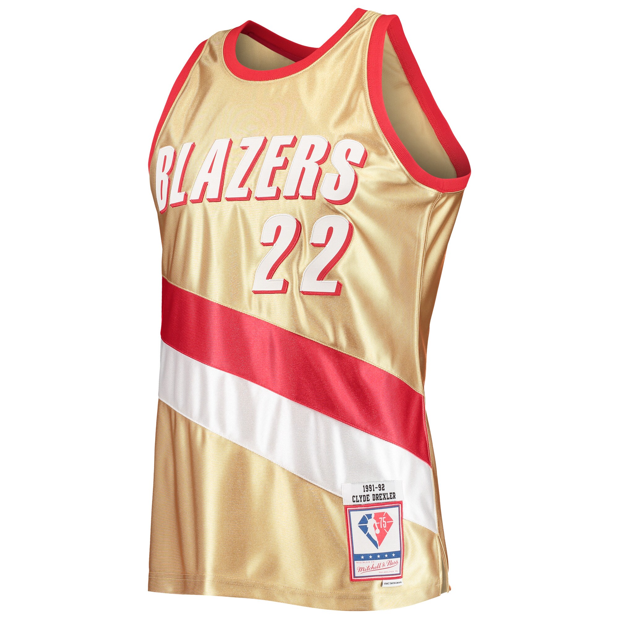 Clyde Drexler Portland Trail Blazers Mitchell & Ness 75th Anniversary 1991\/92 Hardwood Classics Swingman Jersey - Gold