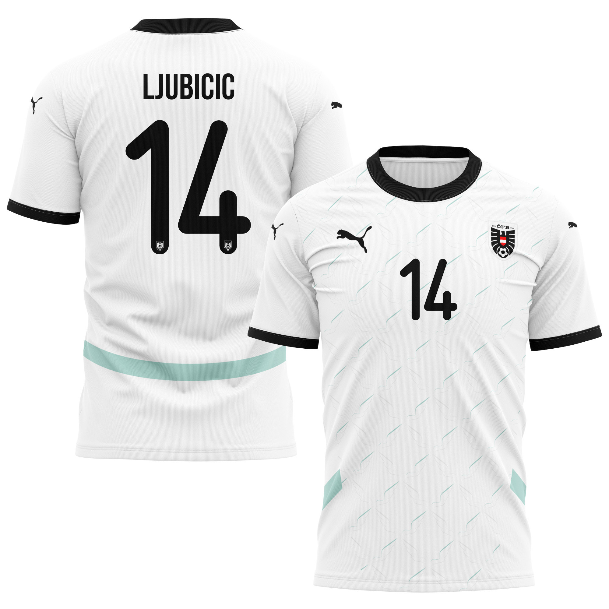 Dejan Ljubicic 14 Austria National Team 2024/25 Away Kits AOP T-shirt - White