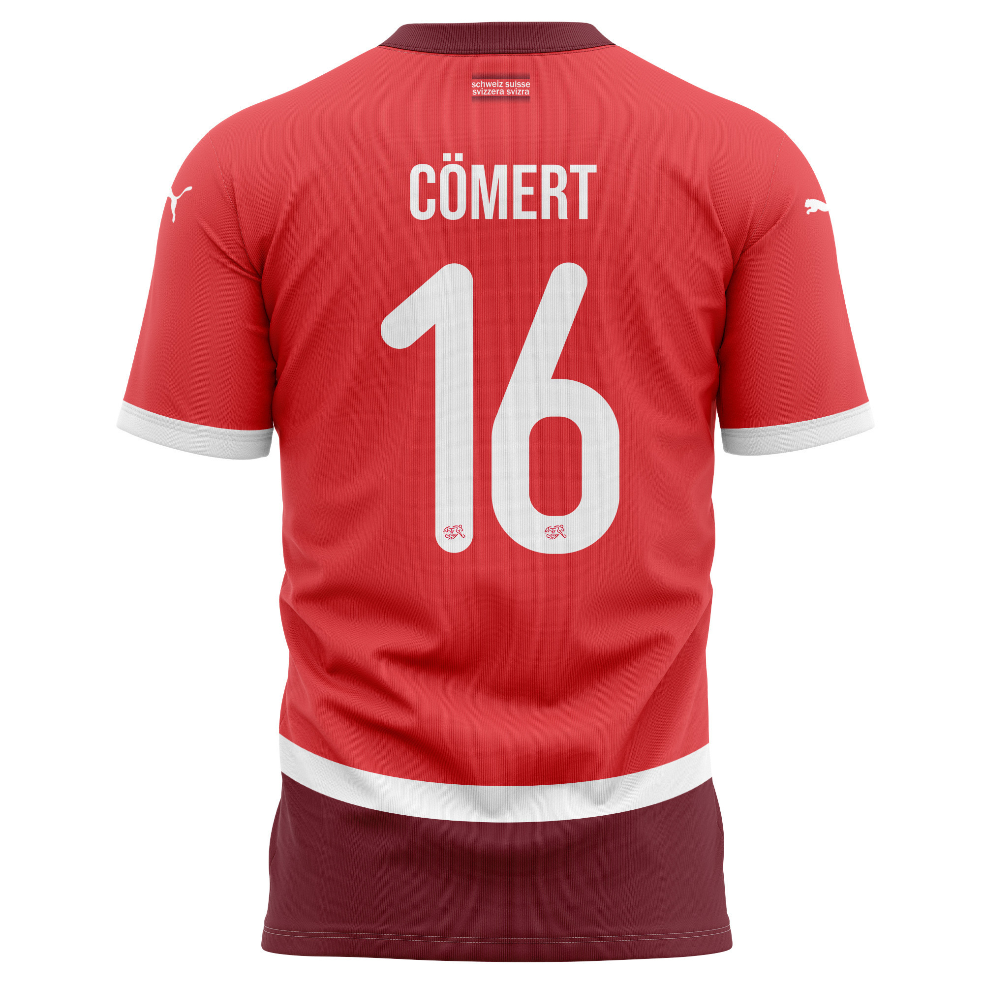 Eray Cömert 16 Switzerland National Team 2024/25 Home Kits AOP T-shirt - Red