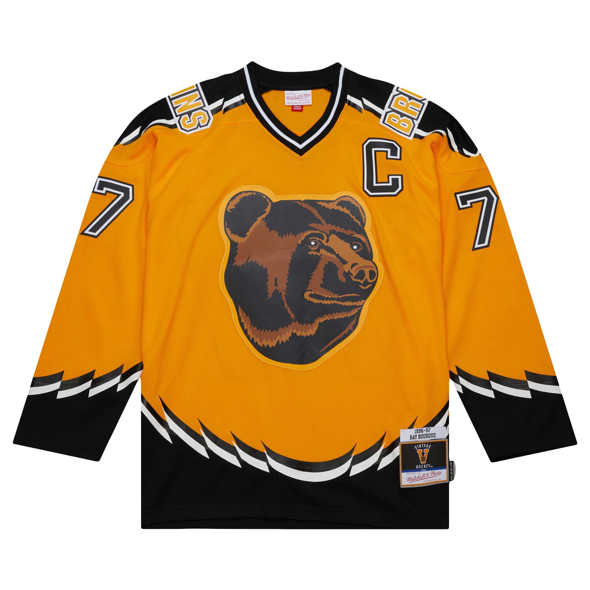 Ray Bourque Boston Bruins Mitchell & Ness  1996\/97 Captain Patch Blue Line Player Jersey - Gold