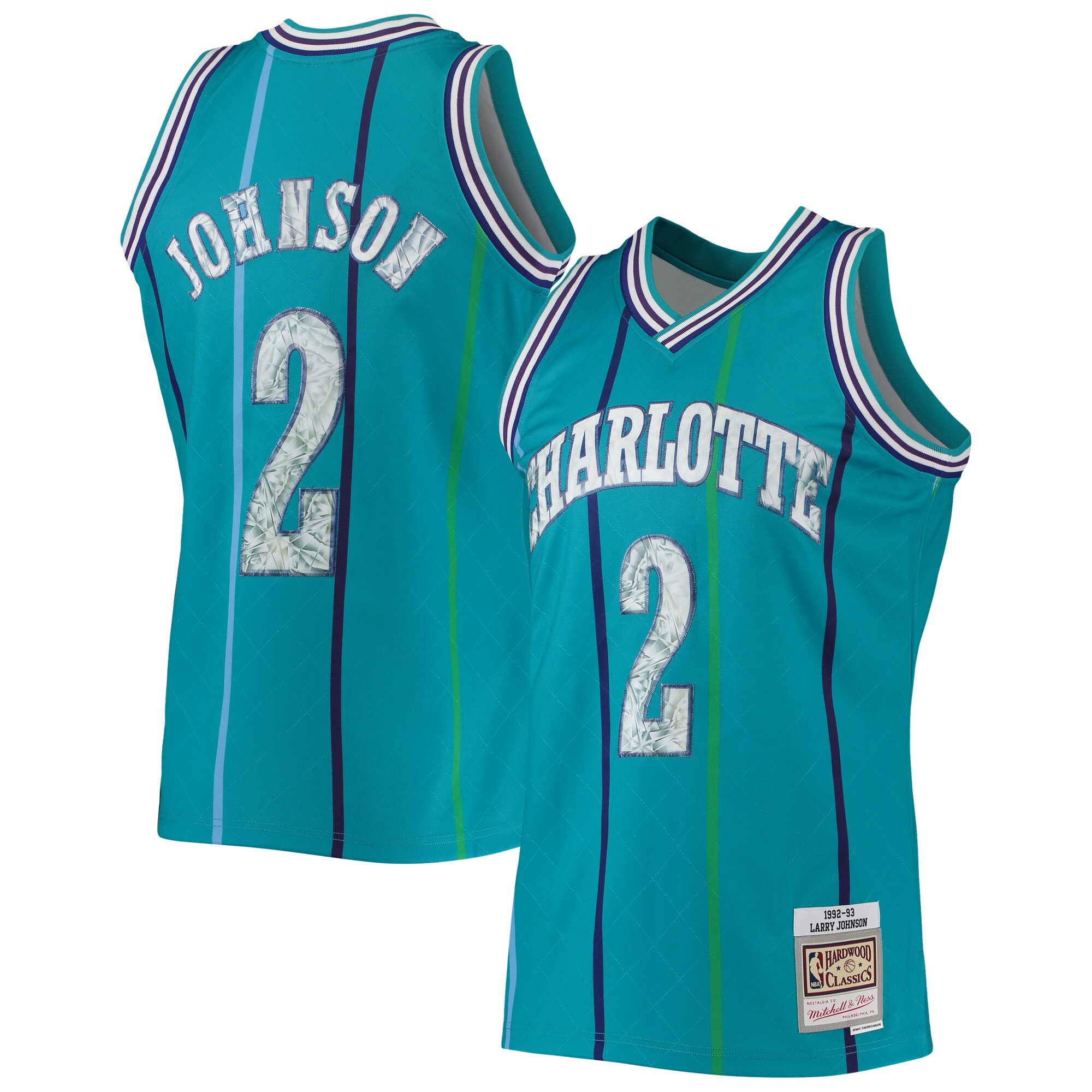 Larry Johnson Charlotte Hornets Mitchell & Ness 1996\/97 Hardwood Classics NBA 75th Anniversary Diamond Swingman Jersey - Teal