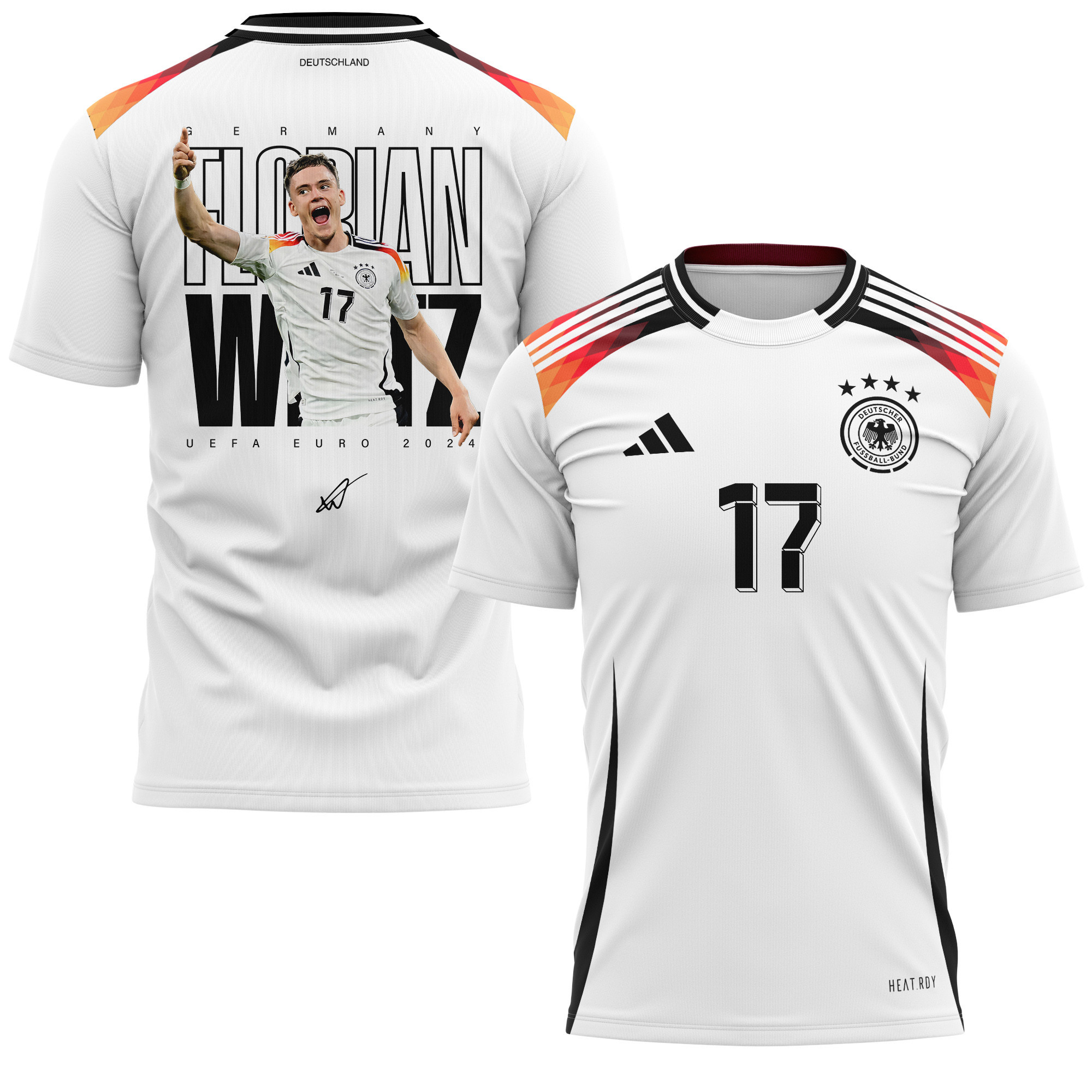 Florian Wirtz 17 Signed Rising Star Germany National Team 2024 Home Kits AOP T-shirt - White
