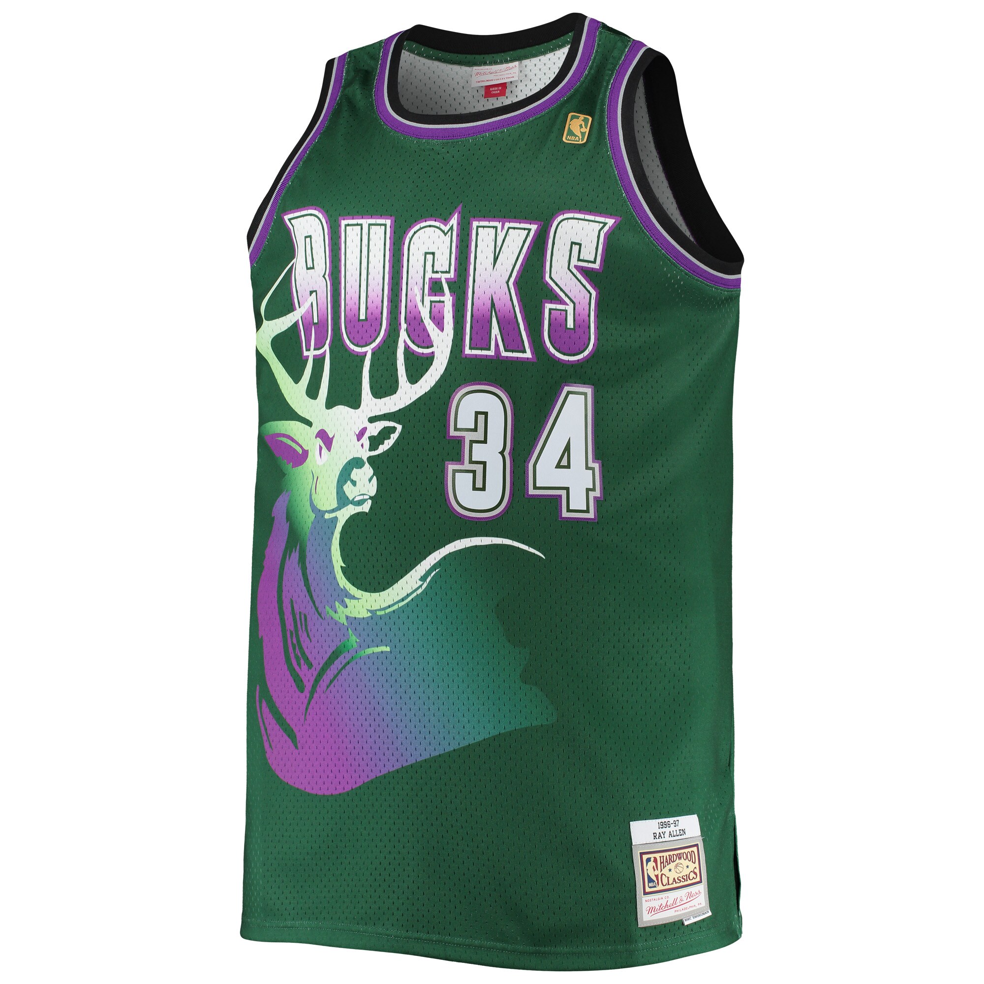 Ray Allen Milwaukee Bucks Mitchell & Ness Big & Tall 1996\/97 Hardwood Classics Swingman Jersey - Hunter Green