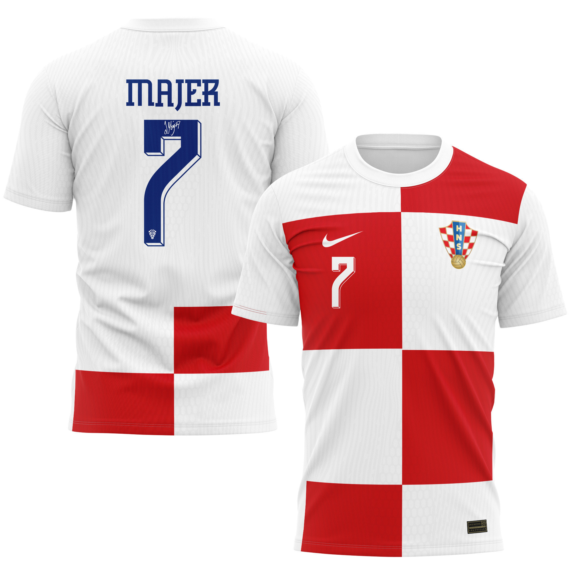 Lovro Majer 7 Signed Croatia National Team 2024/25 Home Kits AOP T-shirt Autographed - White