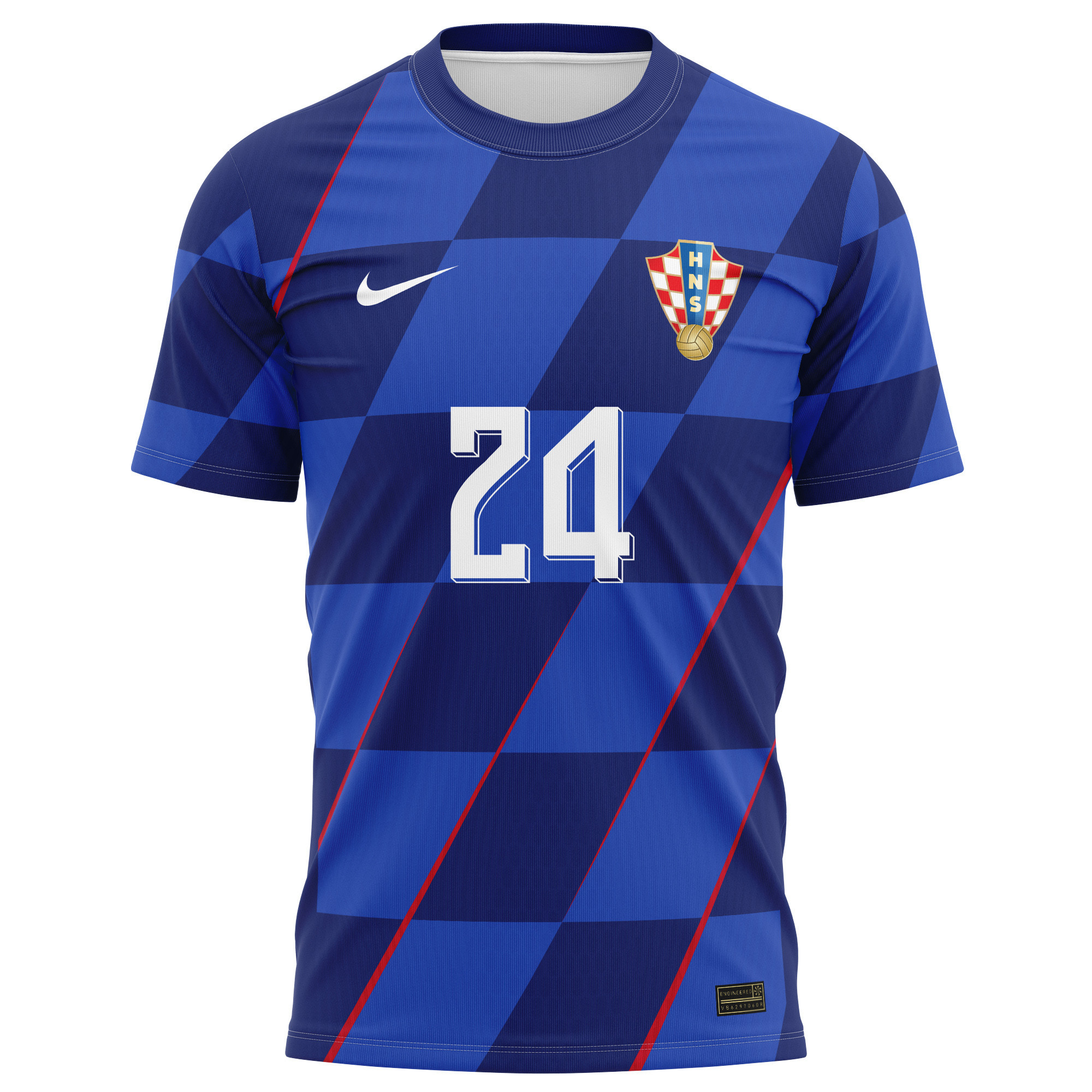 Josip Šutalo 24 Signed Croatia National Team 2024/25 Away Kits AOP T-shirt Autographed - Navy