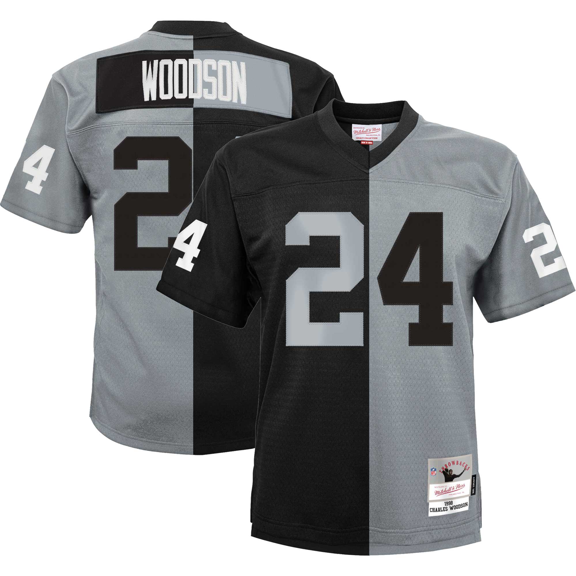 Charles Woodson Las Vegas Raiders Mitchell & Ness Youth Split Legacy Jersey - Black\/Silver
