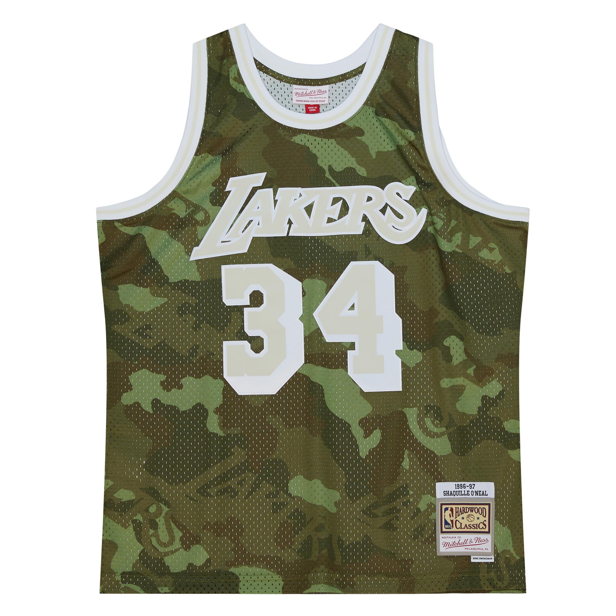 Shaquille O'Neal Los Angeles Lakers Mitchell & Ness Hardwood Classics 1996\/97 Ghost Green Swingman Jersey - Camo