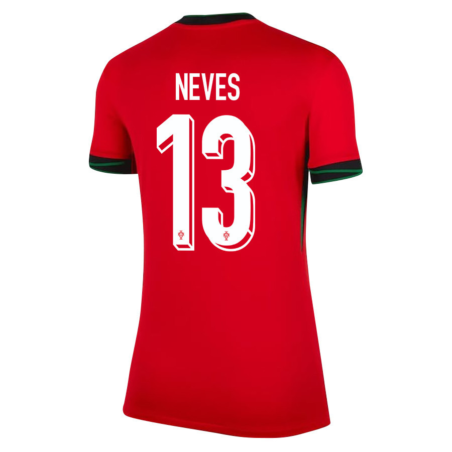 João Neves 13 Portugal National Team 2024/25 Home WOMEN Jersey - Red