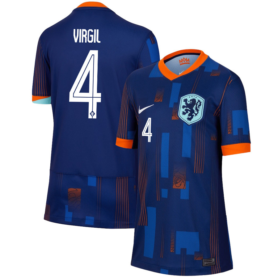 Virgil van Dijk 4 Netherlands National Team 2024/25 Away YOUTH Jersey - Navy