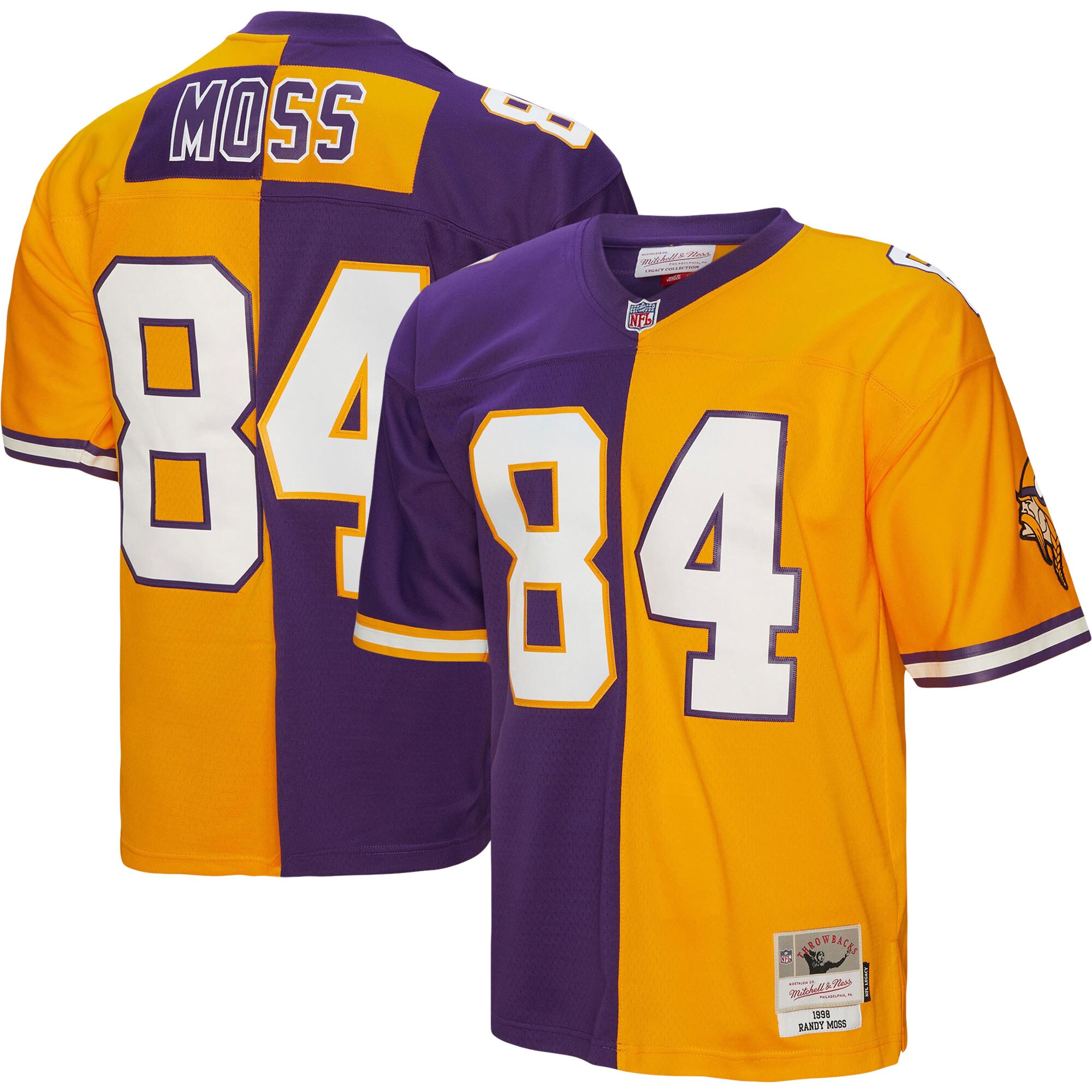 Randy Moss Minnesota Vikings Mitchell & Ness 1998 Split Legacy Replica Jersey - Purple\/Gold