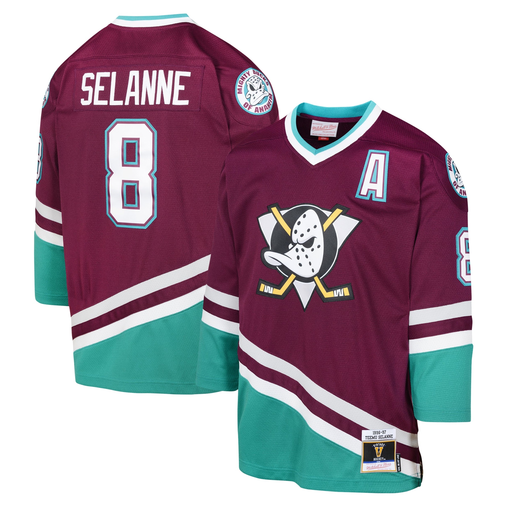 Teemu Selanne Anaheim Ducks Mitchell & Ness Youth 1996 Blue Line Player Jersey - Maroon