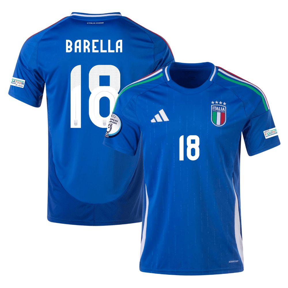 Nicolò Barella 18 Italy National Team 2024 Home Men Jersey - Blue