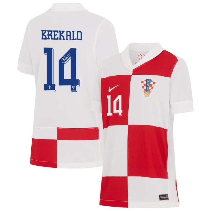 Josip Brekalo 14 Signed Croatia National Team 2024 Home YOUTH Jersey Autographed - White