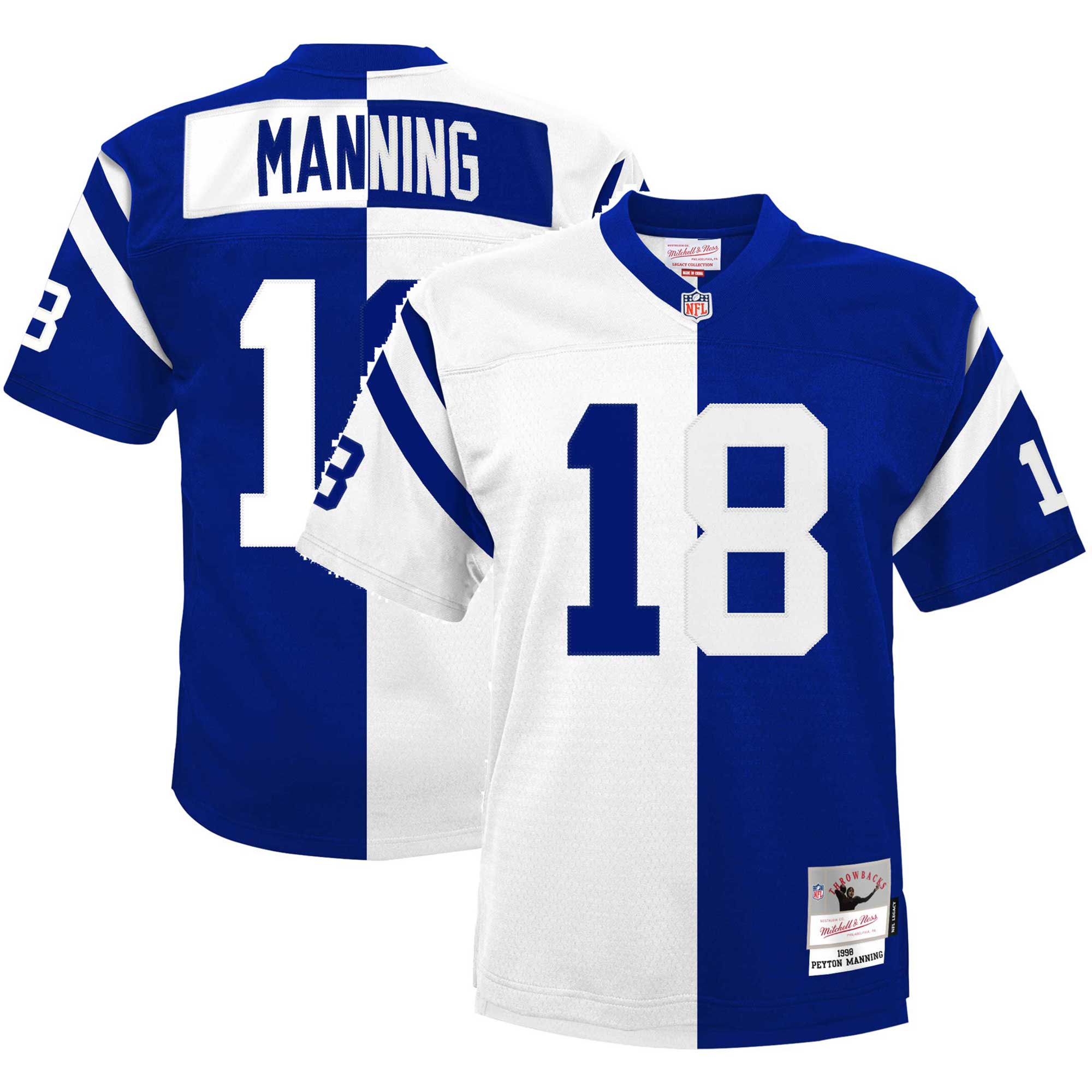 Peyton Manning Indianapolis Colts Mitchell & Ness Youth Split Legacy Jersey - White\/Royal