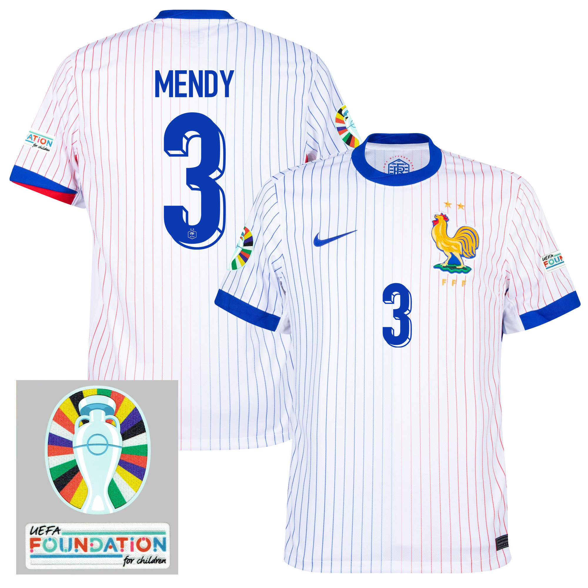 Ferland Mendy 3 France National Team 2024/25 Away Jersey - Euro UEFA Patch - Men, White