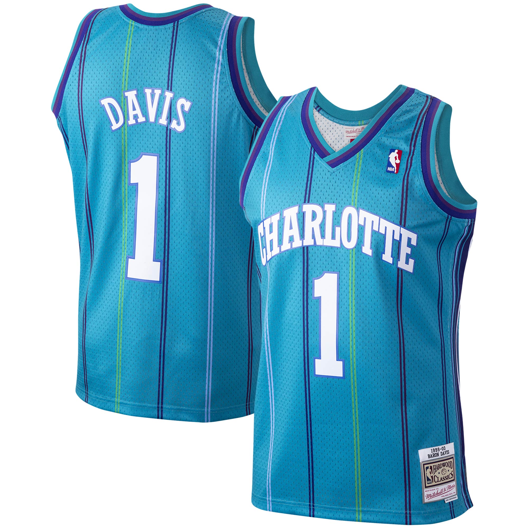 Baron Davis Charlotte Hornets Mitchell & Ness 1999\/00 Hardwood Classics Swingman Jersey - Teal
