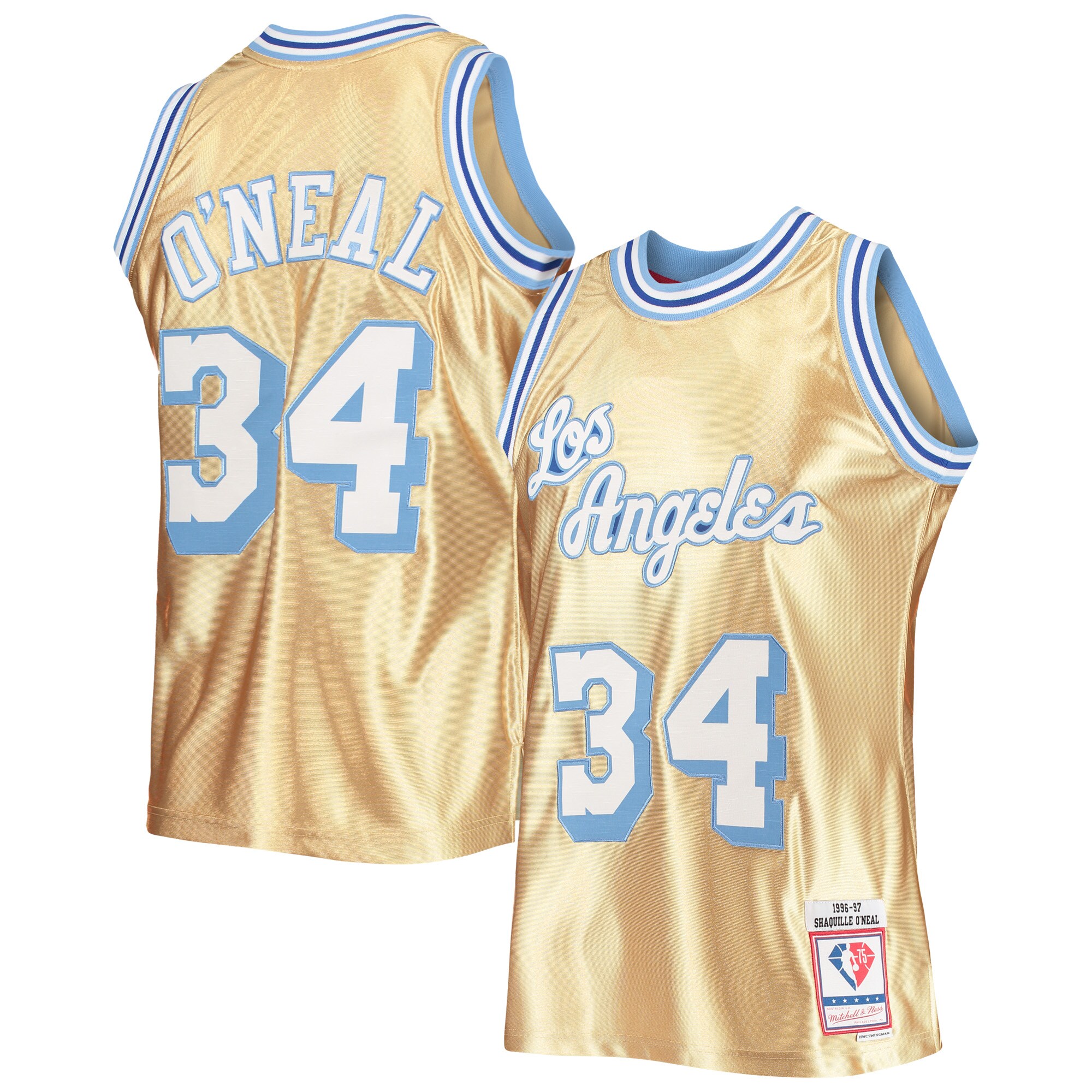 Shaquille O'Neal Los Angeles Lakers Mitchell & Ness 75th Anniversary 1996\/97 Hardwood Classics Swingman Jersey - Gold