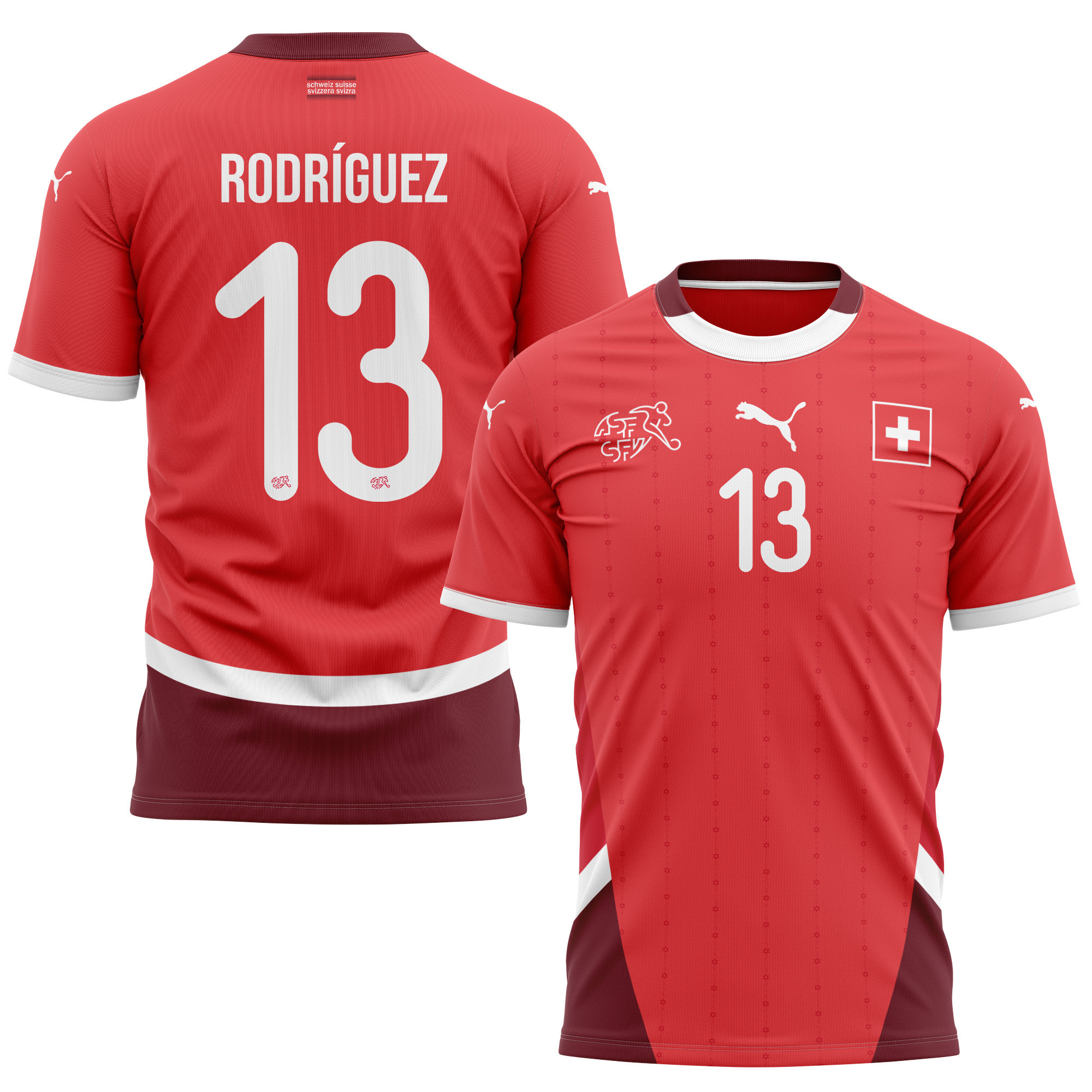 Ricardo Rodríguez 13 Switzerland National Team 2024/25 Home Kits AOP T-shirt - Red
