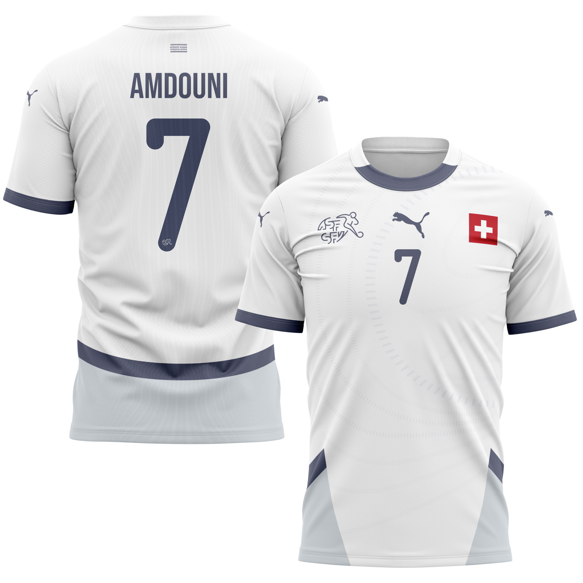 Zeki Amdouni 7 Switzerland National Team 2024/25 Away Kits AOP T-shirt - White