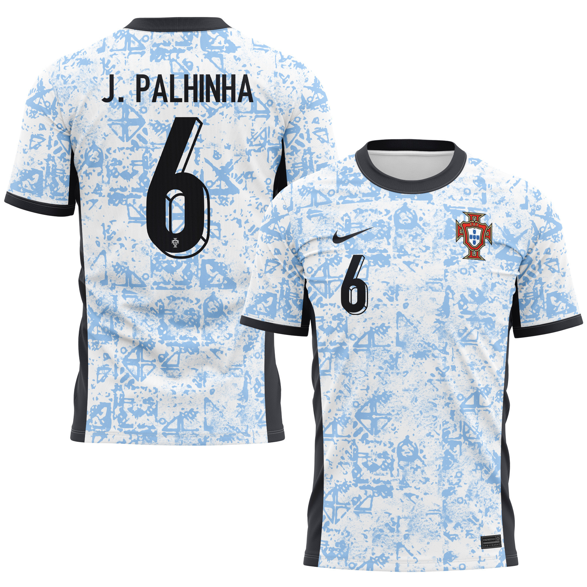 João Palhinha 6 Portugal National Team 2024/25 Away Kits AOP T-shirt - Cream/Blue