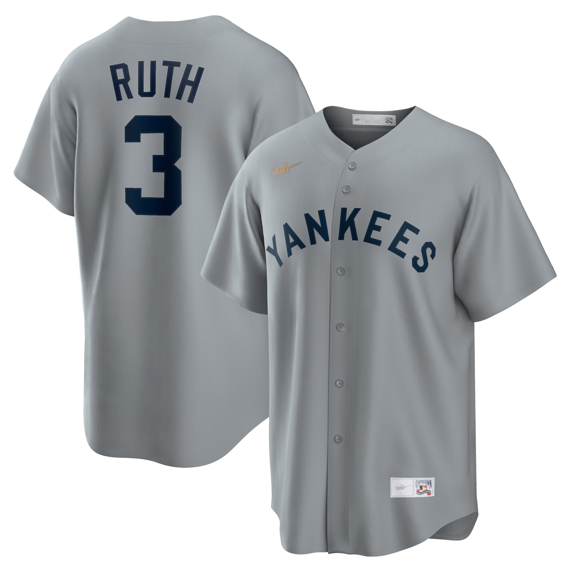 Babe Ruth New York Yankees  Road Cooperstown Collection Player Jersey - Gray