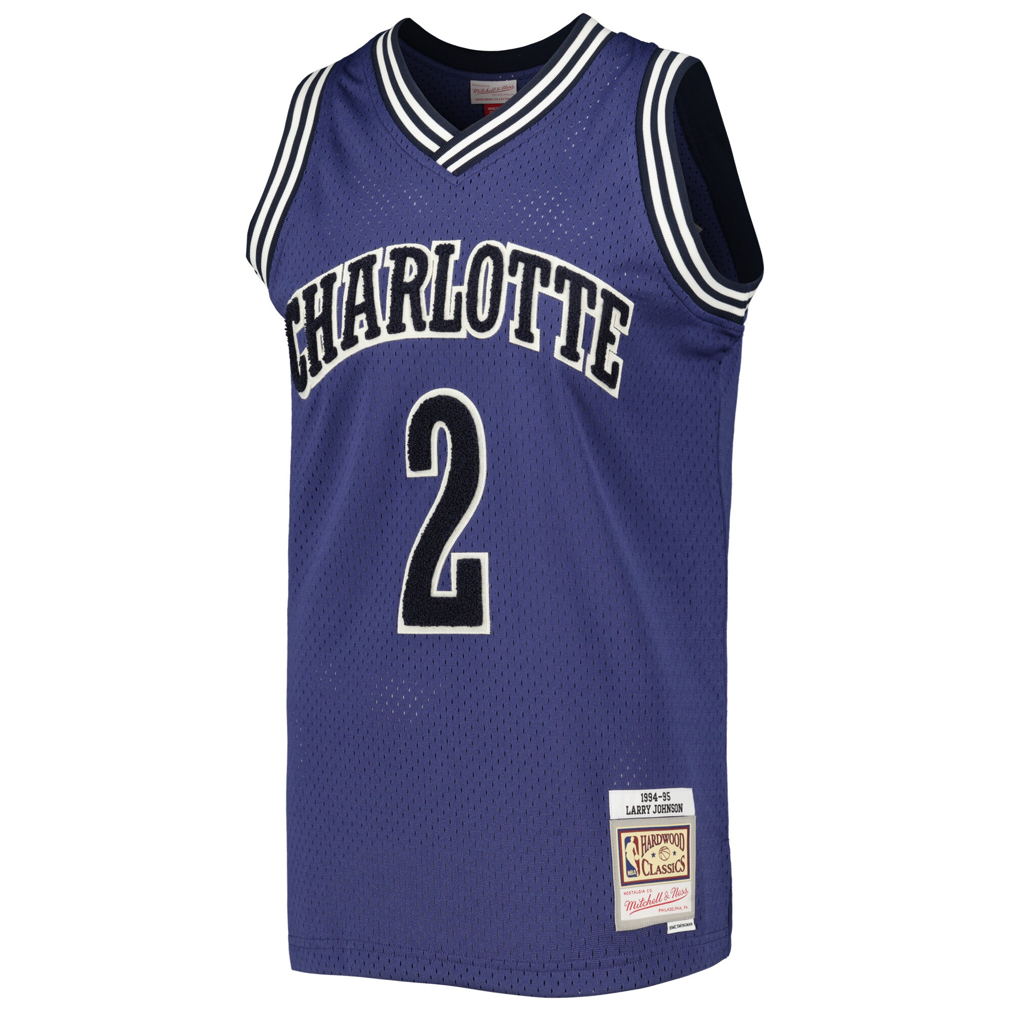 Larry Johnson Charlotte Hornets Mitchell & Ness 1994\/95 Hardwood Classics Off-Court Swingman Jersey - Purple