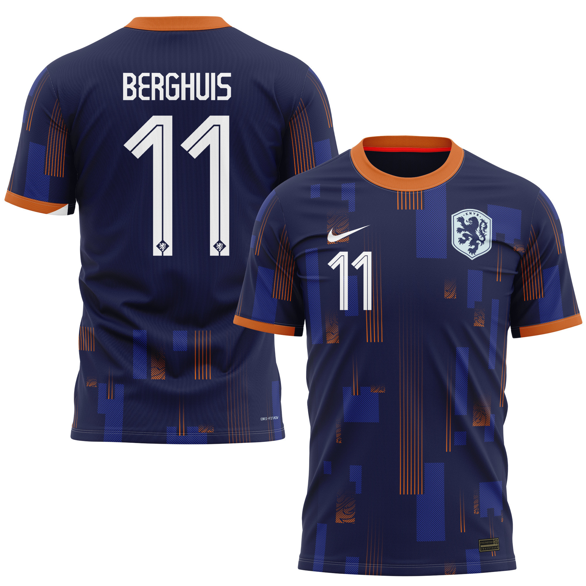 Steven Berghuis 11 Netherlands National Team 2024 Away Kits AOP T-shirt - Navy