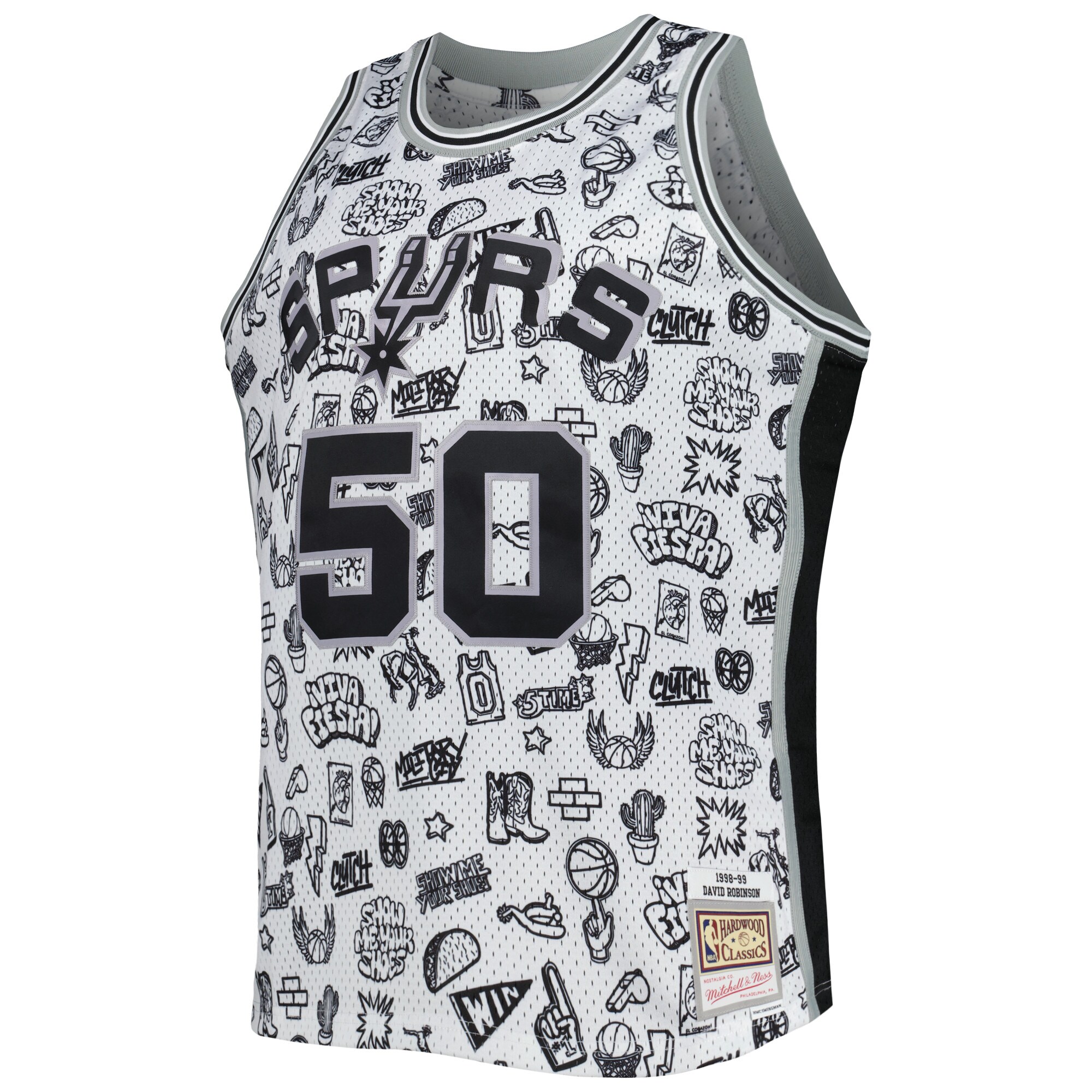 David Robinson San Antonio Spurs Mitchell & Ness 1998\/99 Hardwood Classics Doodle Swingman Player Jersey - White
