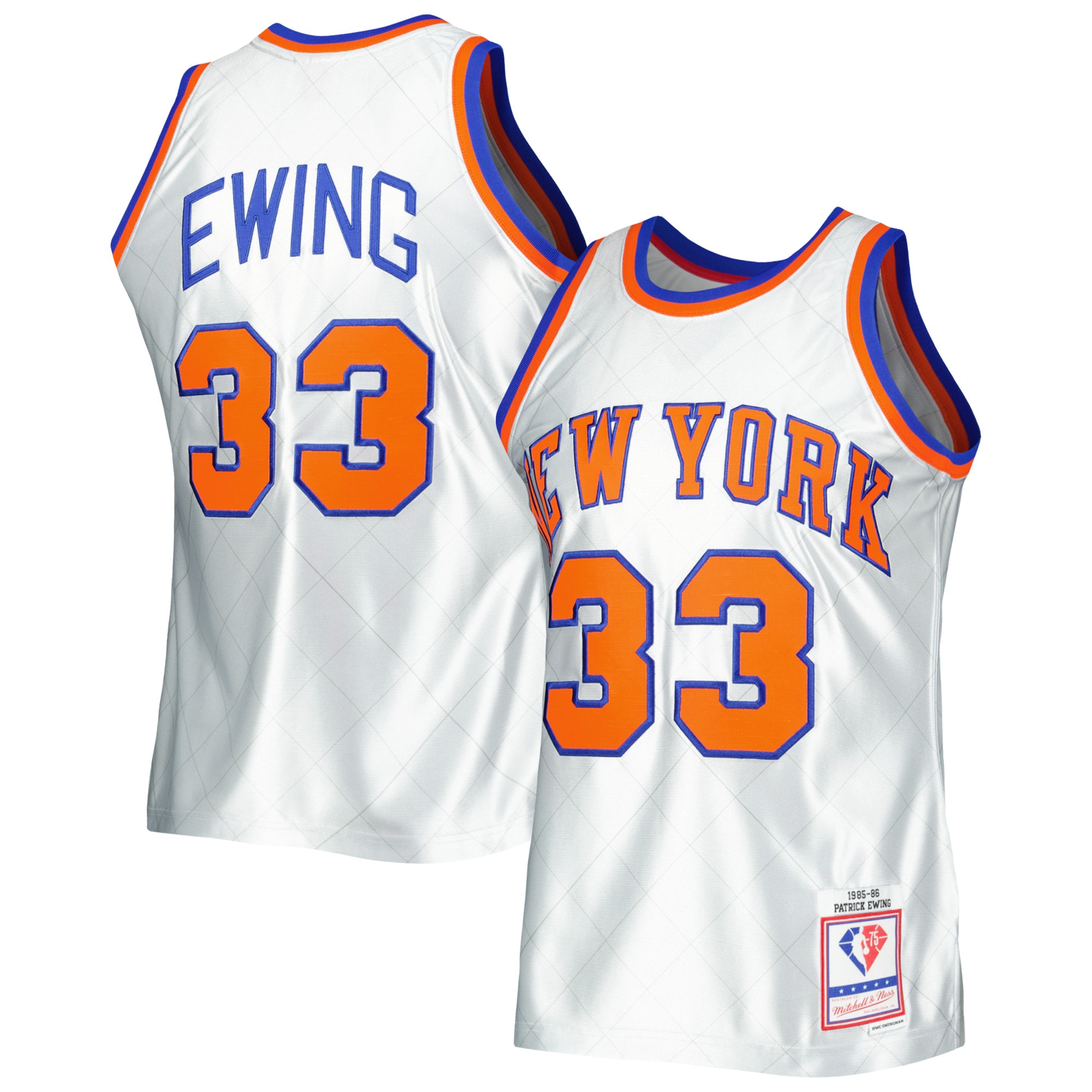 Patrick Ewing New York Knicks Mitchell & Ness 1985\/86 Hardwood Classics 75th Anniversary Swingman Jersey - Platinum