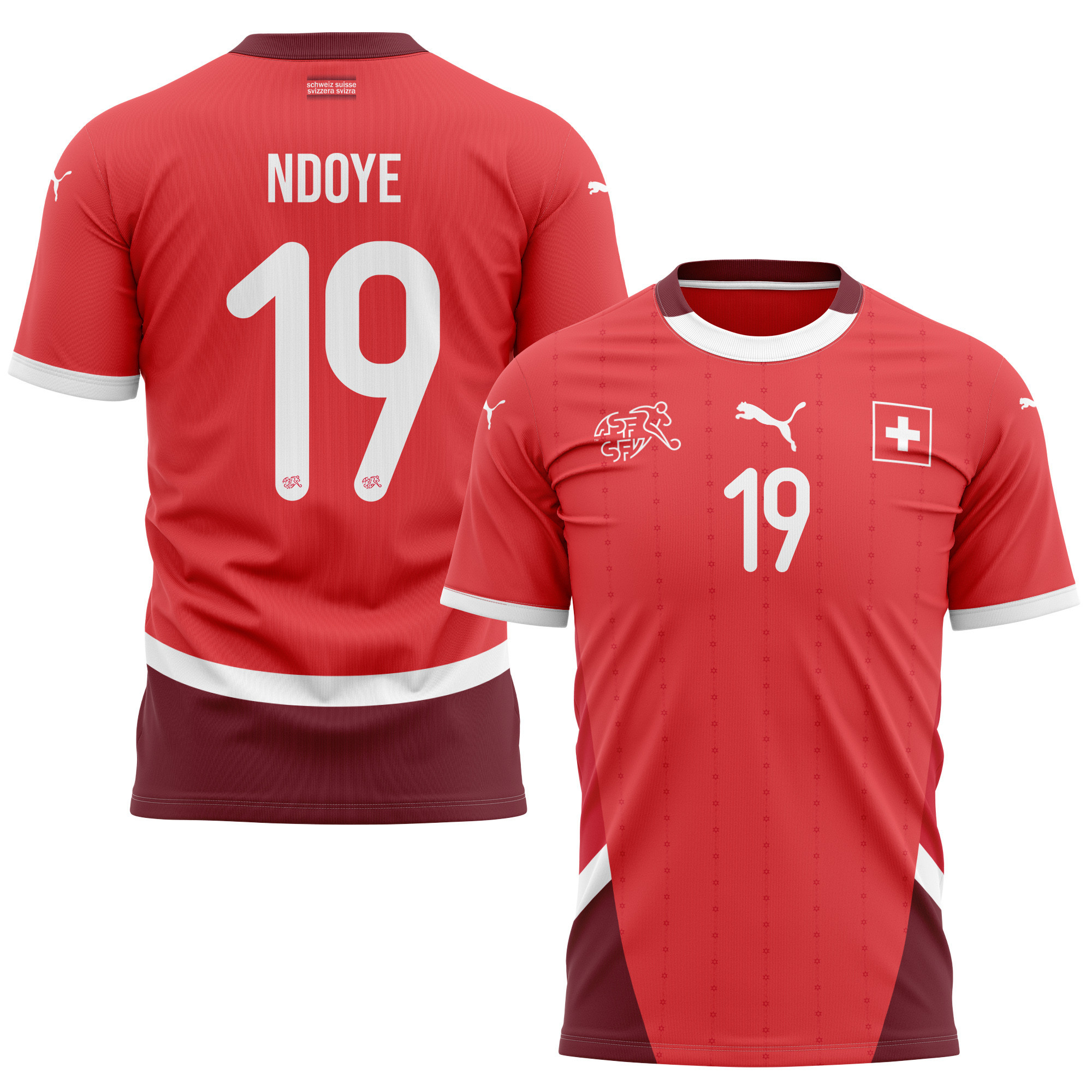 Dan Ndoye 19 Switzerland National Team 2024/25 Home Kits AOP T-shirt - Red