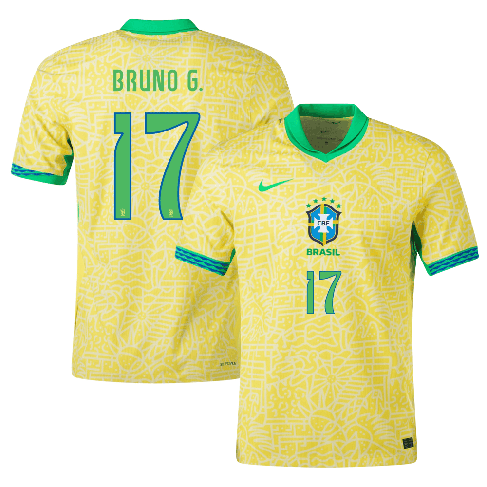 Bruno Guimarães 17 Brazil National Team 2024 Home Stadium Men Jersey - Yellow