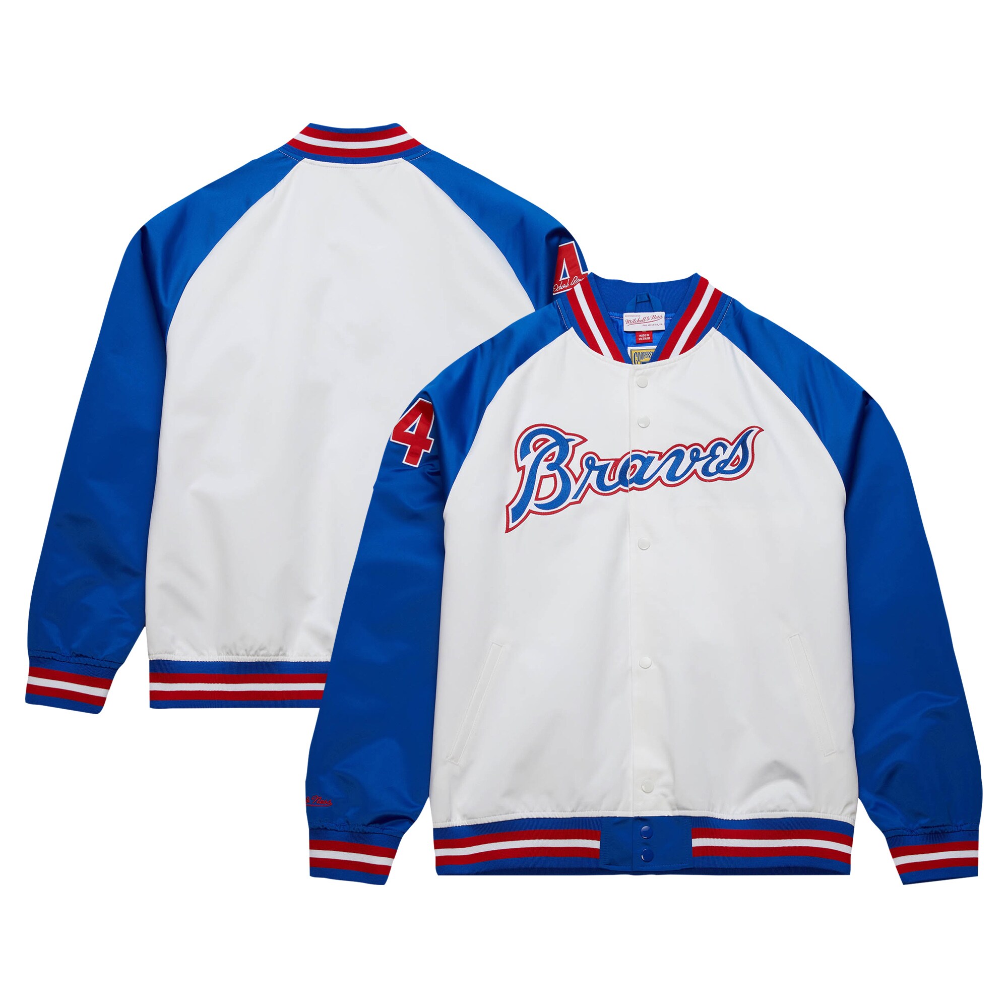 Hank Aaron Atlanta Braves Mitchell & Ness Cooperstown Collection Legends Lightweight Satin Raglan Full-Snap Jacket - White\/Royal