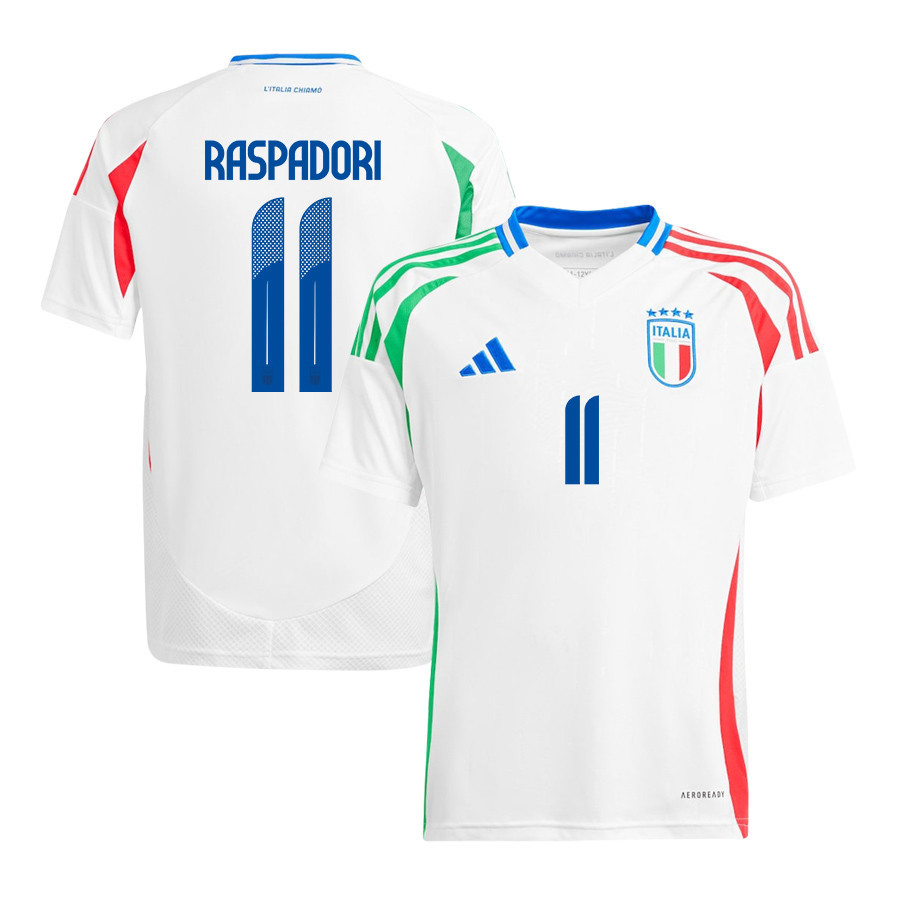 Giacomo Raspadori 11 Italy National Team 2024/25 Away YOUTH Jersey - White