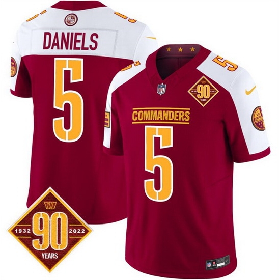 Washington Commanders 5 Jayden Daniels Burgundy White 2023 F U S E 90th Anniversary Vapor Limited Stitched Jersey