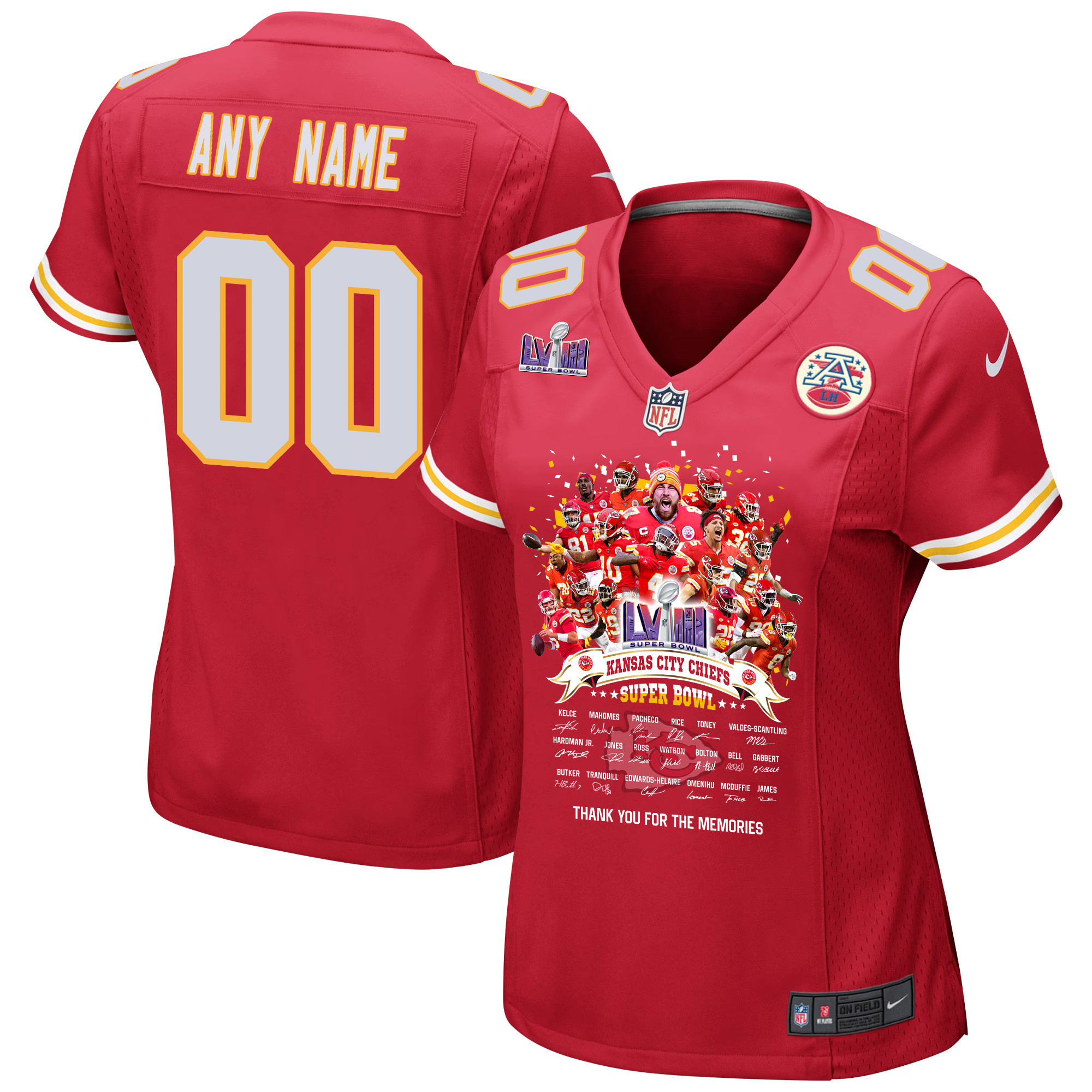 Kansas City Chiefs Super Bowl LVIII Thanks For Memories Game Custom Women Jersey - Red
